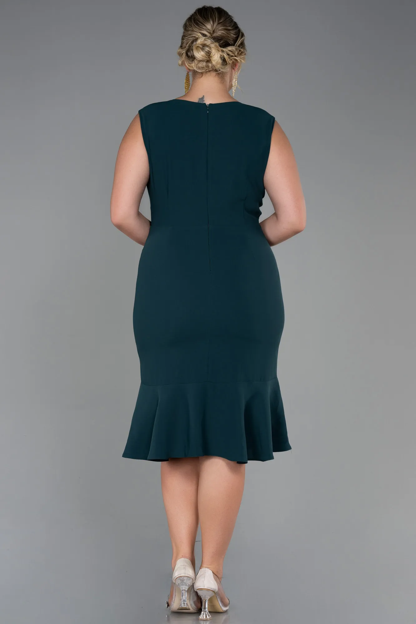 Emerald Green-Midi Plus Size Evening Dress ABK1813