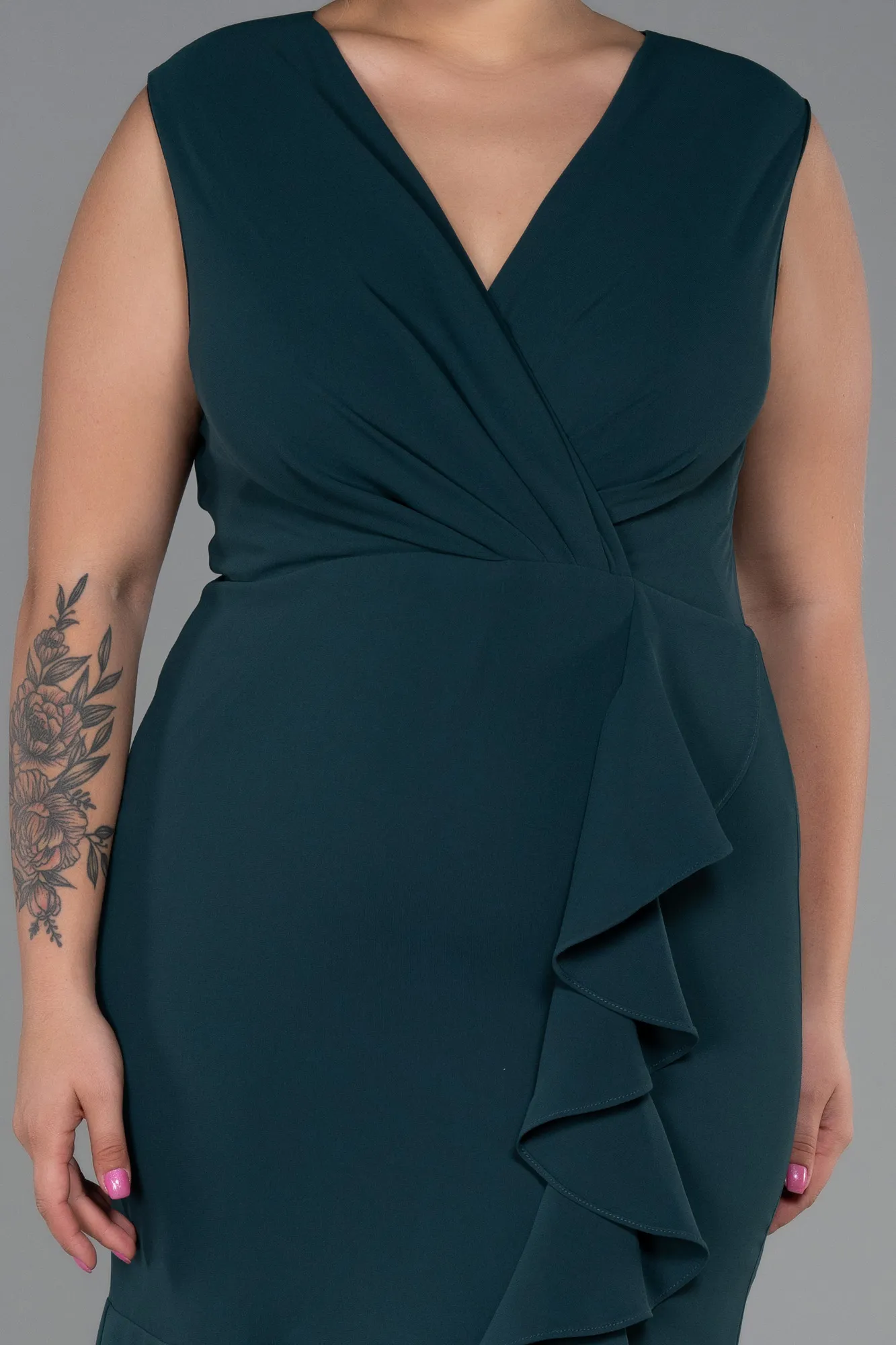 Emerald Green-Midi Plus Size Evening Dress ABK1813