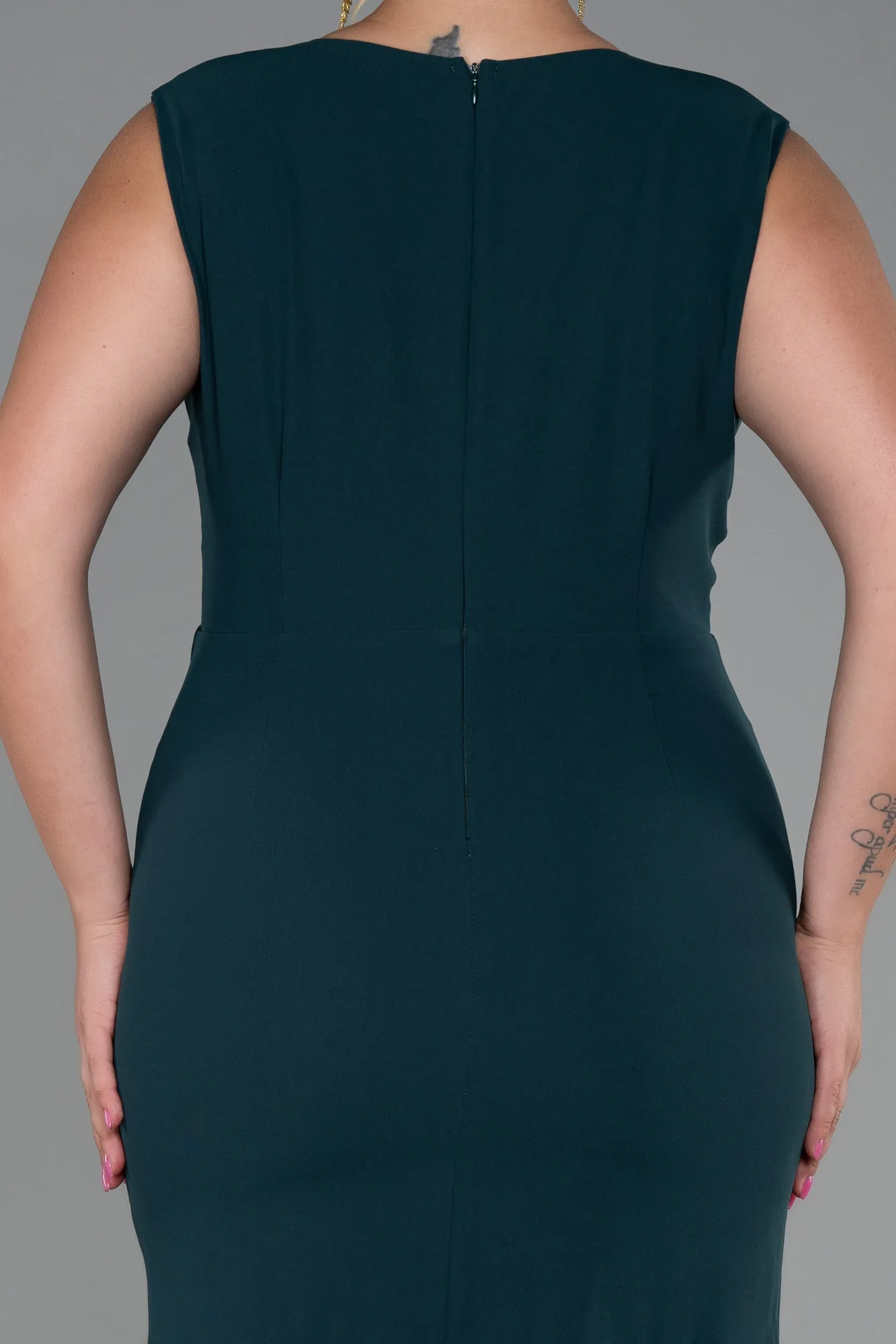 Emerald Green-Midi Plus Size Evening Dress ABK1813