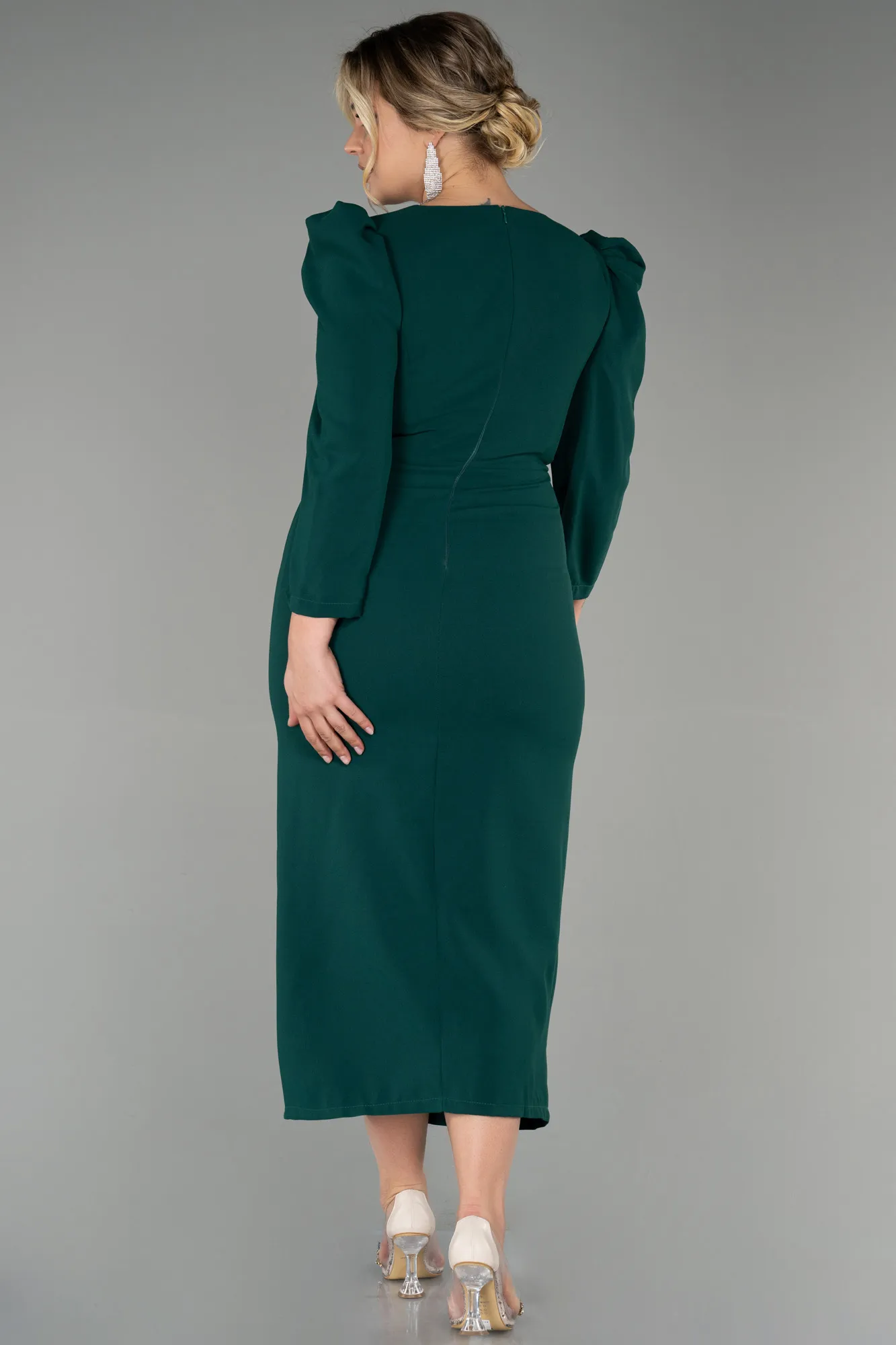 Emerald Green-Midi Plus Size Evening Dress ABK1822