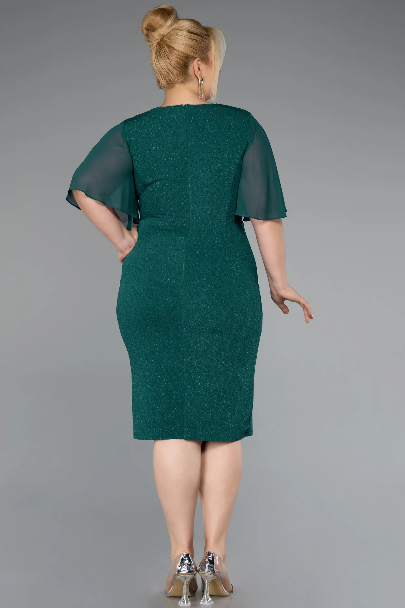 Emerald Green-Midi Plus Size Evening Dress ABK1826
