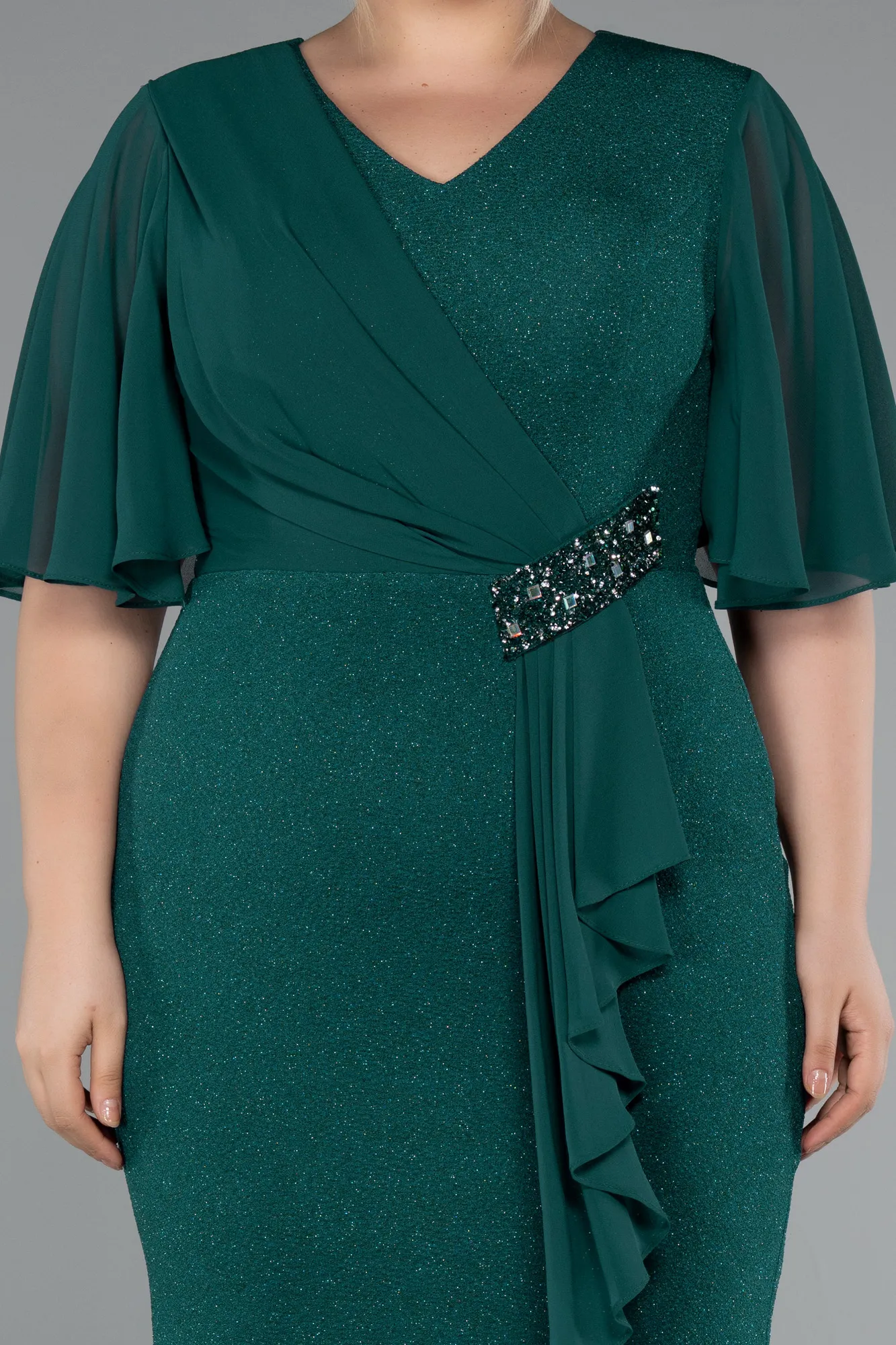 Emerald Green-Midi Plus Size Evening Dress ABK1826