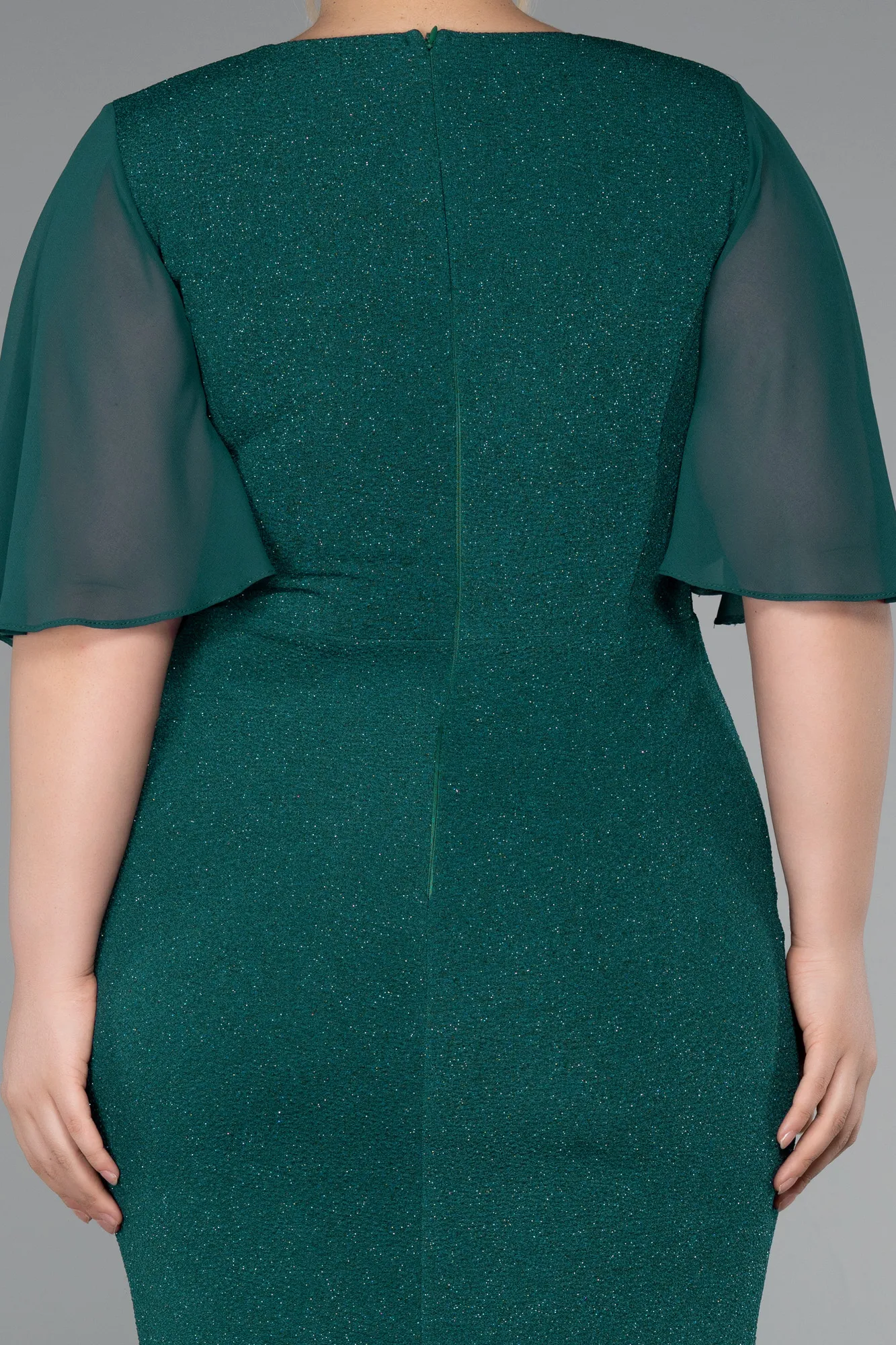 Emerald Green-Midi Plus Size Evening Dress ABK1826