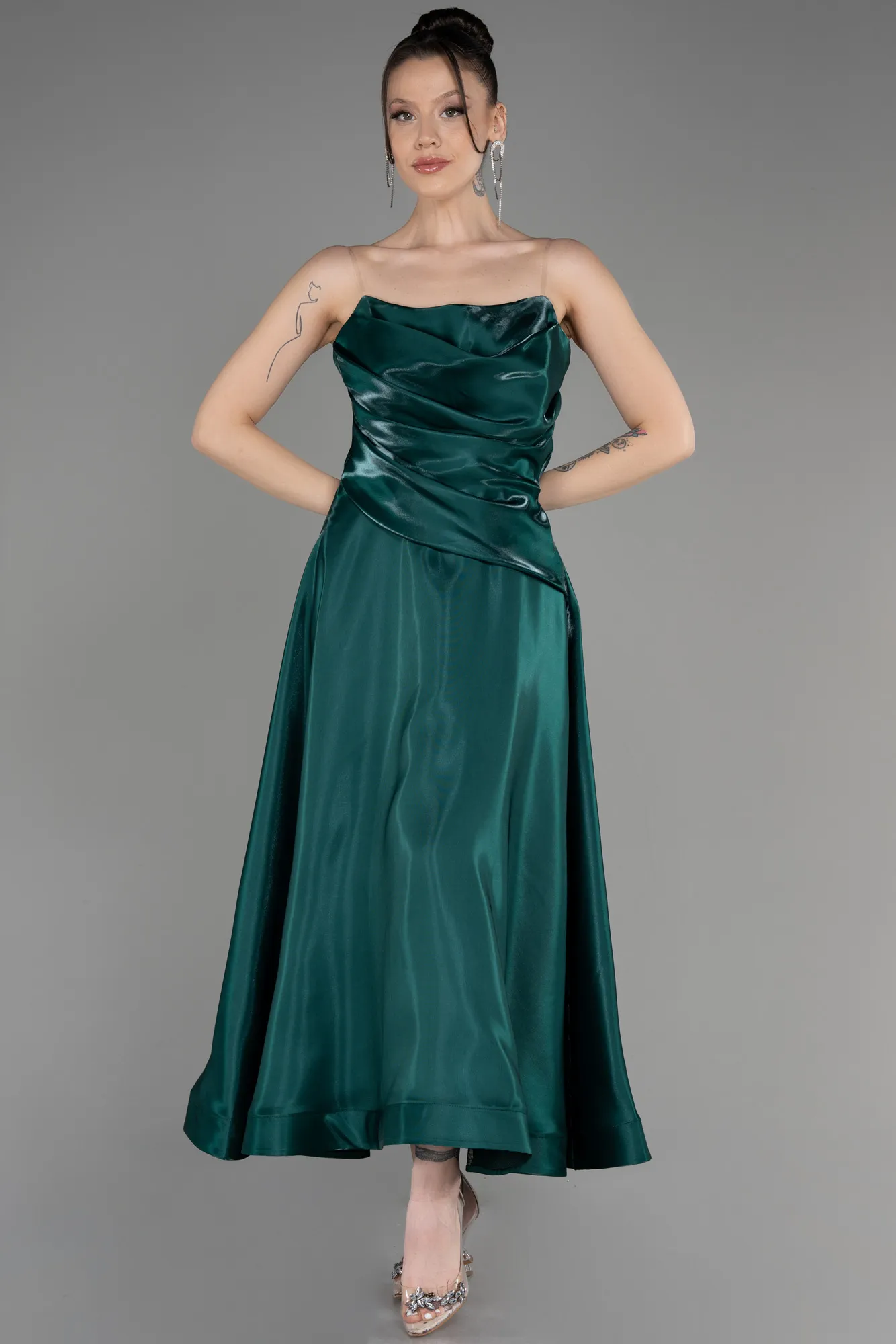 Emerald Green-Midi Satin Cocktail Dress ABK2018