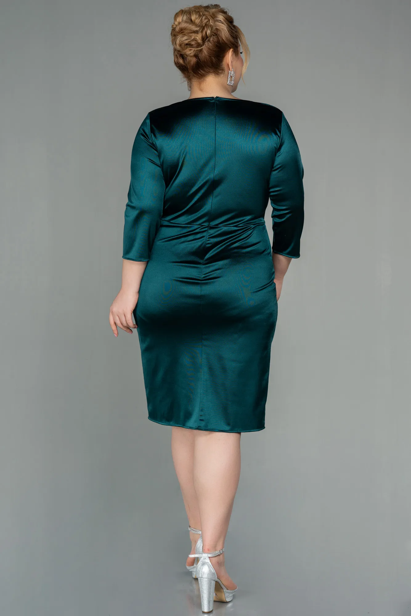 Emerald Green-Midi Satin Evening Dress ABK1592