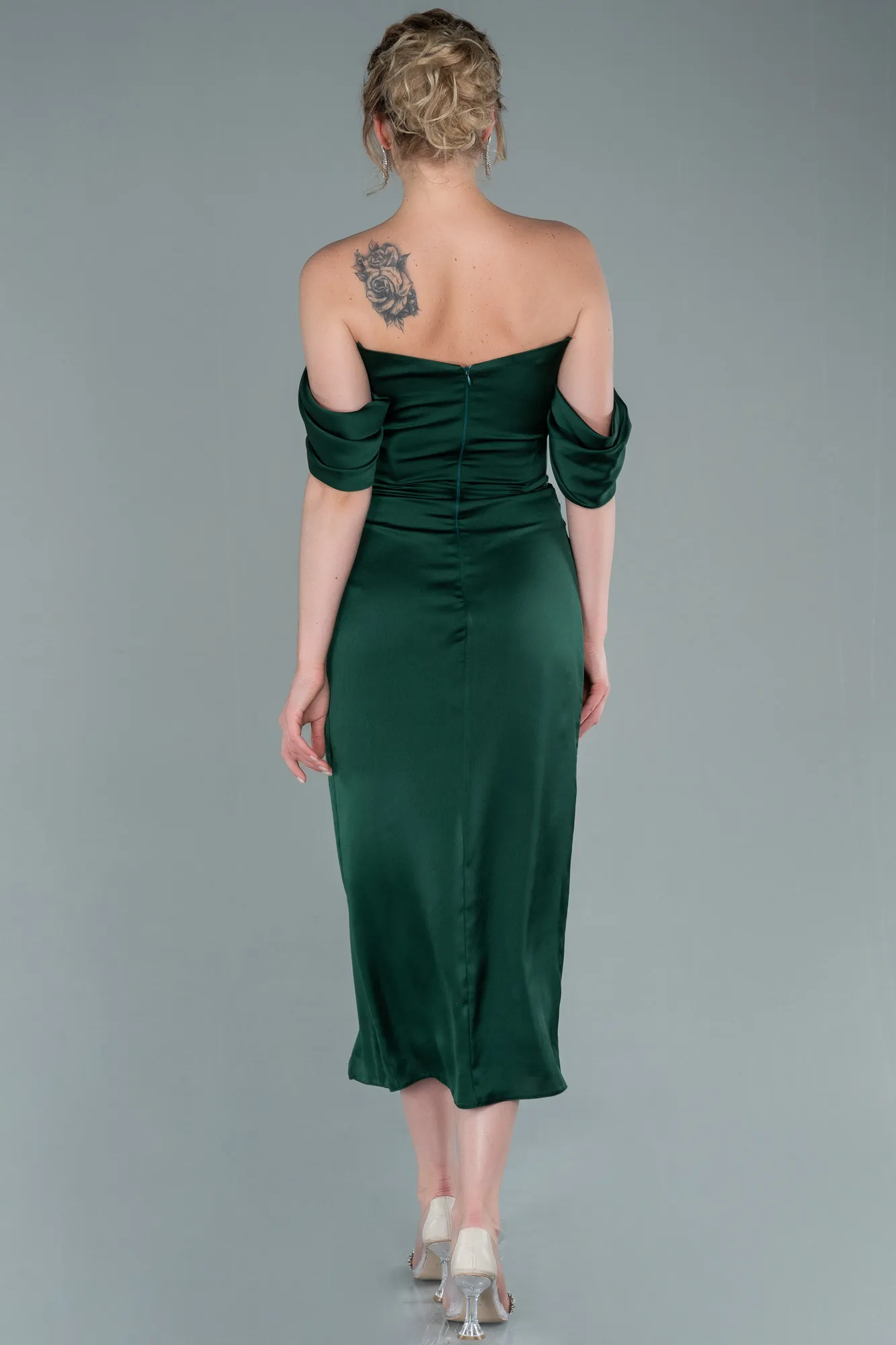 Emerald Green-Midi Satin Invitation Dress ABK1404