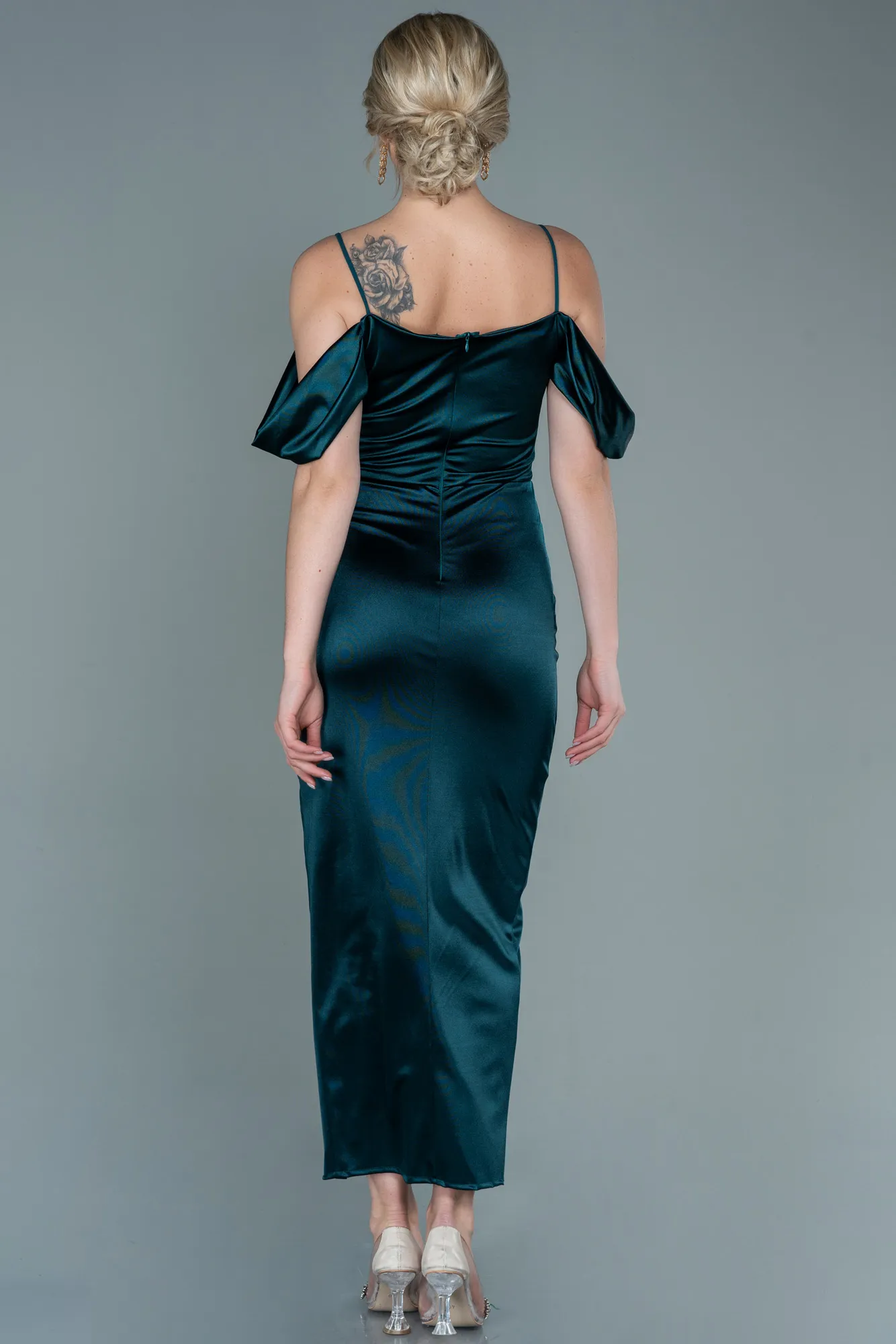 Emerald Green-Midi Satin Invitation Dress ABK1534
