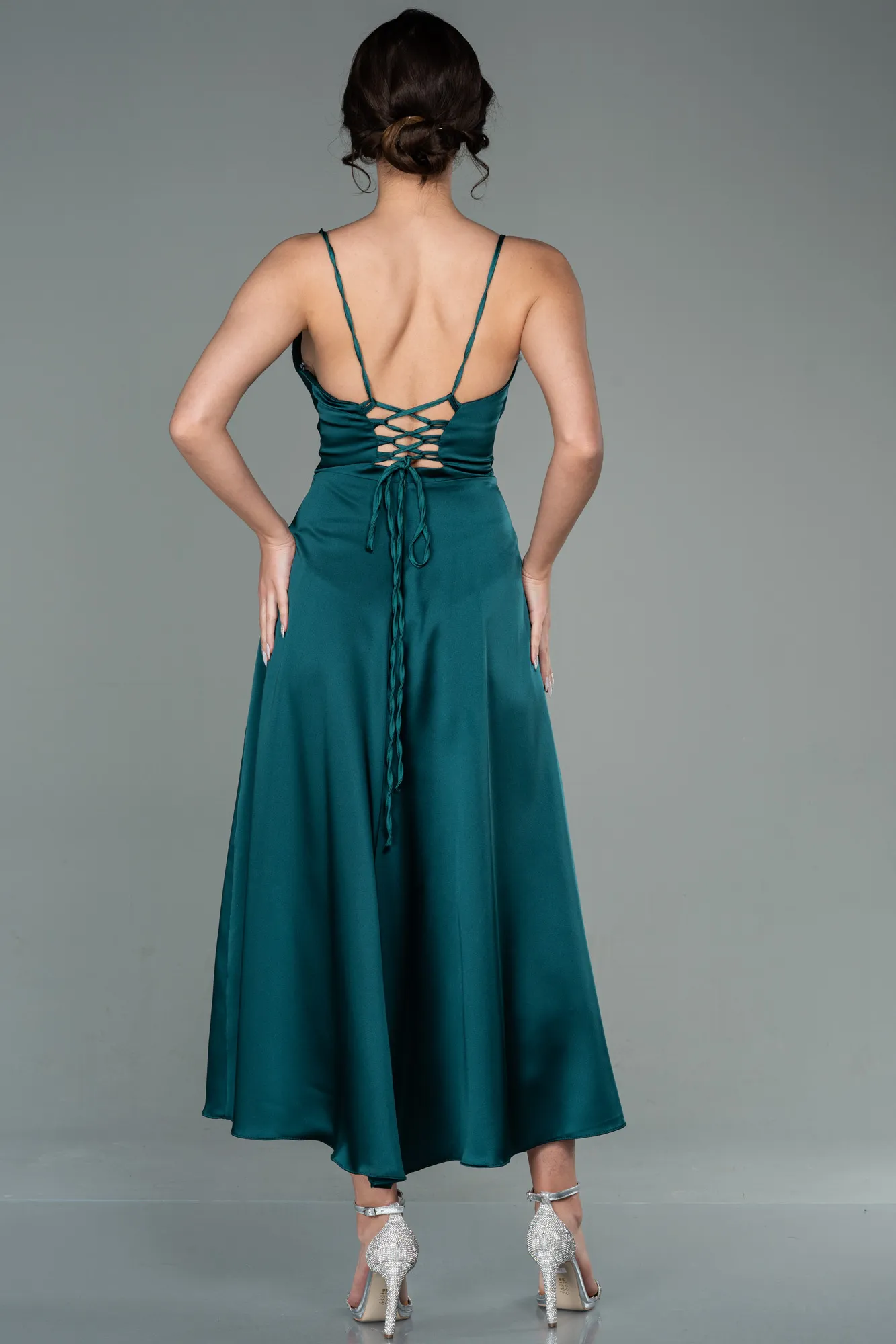 Emerald Green-Midi Satin Invitation Dress ABK1586
