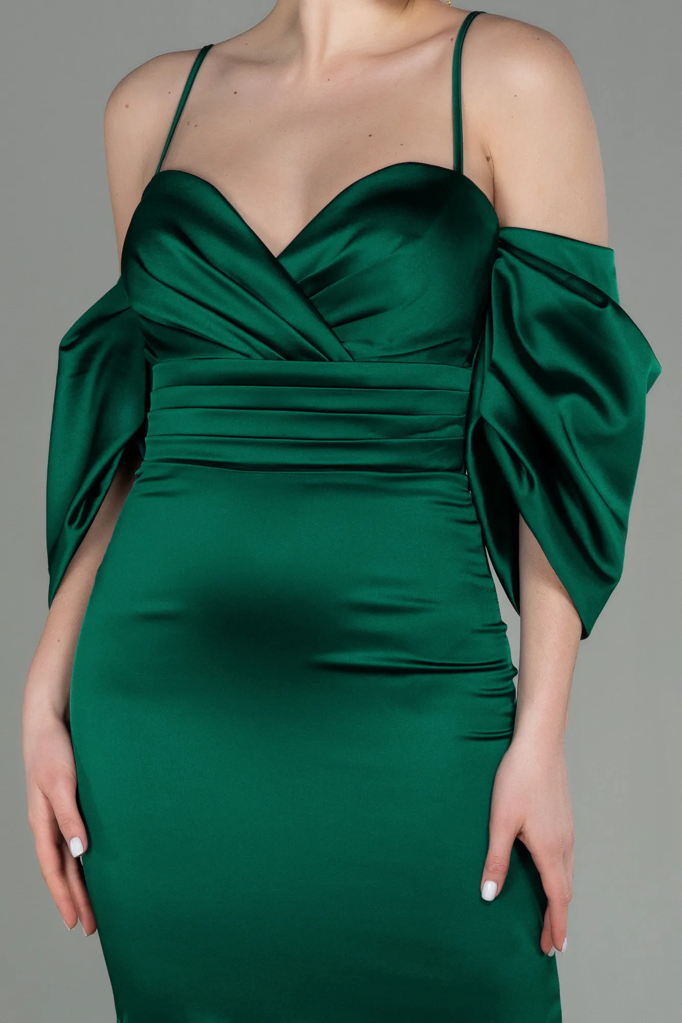 Emerald Green-Midi Satin Invitation Dress ABK1676