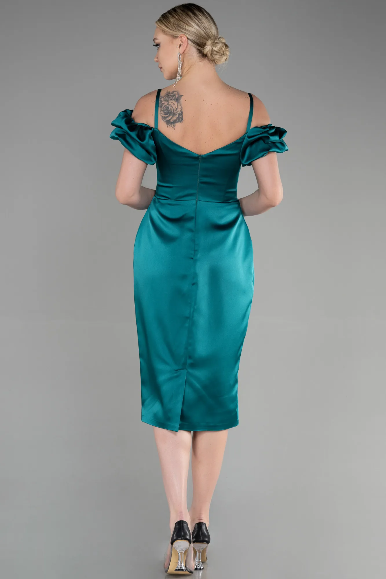 Emerald Green-Midi Satin Invitation Dress ABK1922