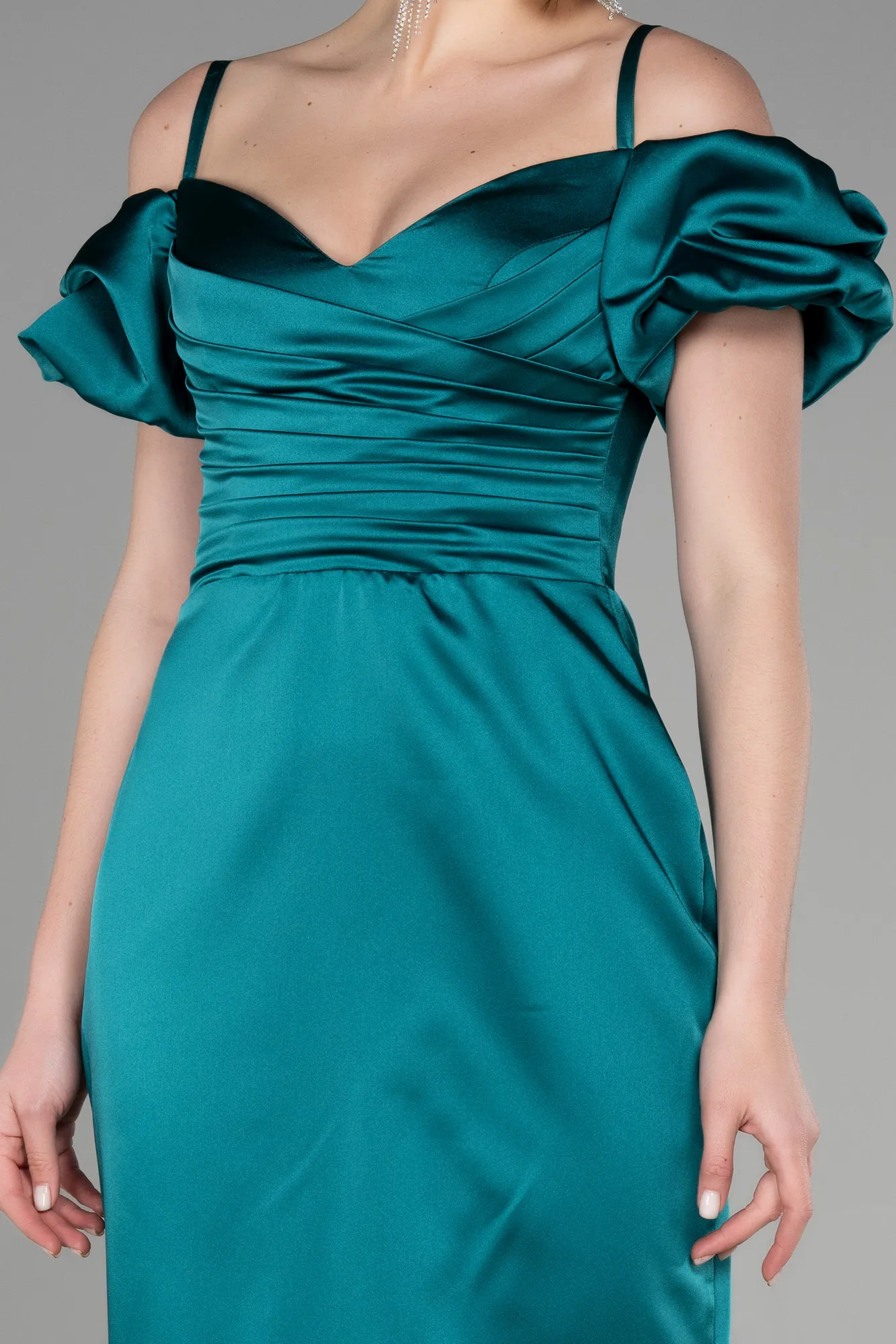 Emerald Green-Midi Satin Invitation Dress ABK1922