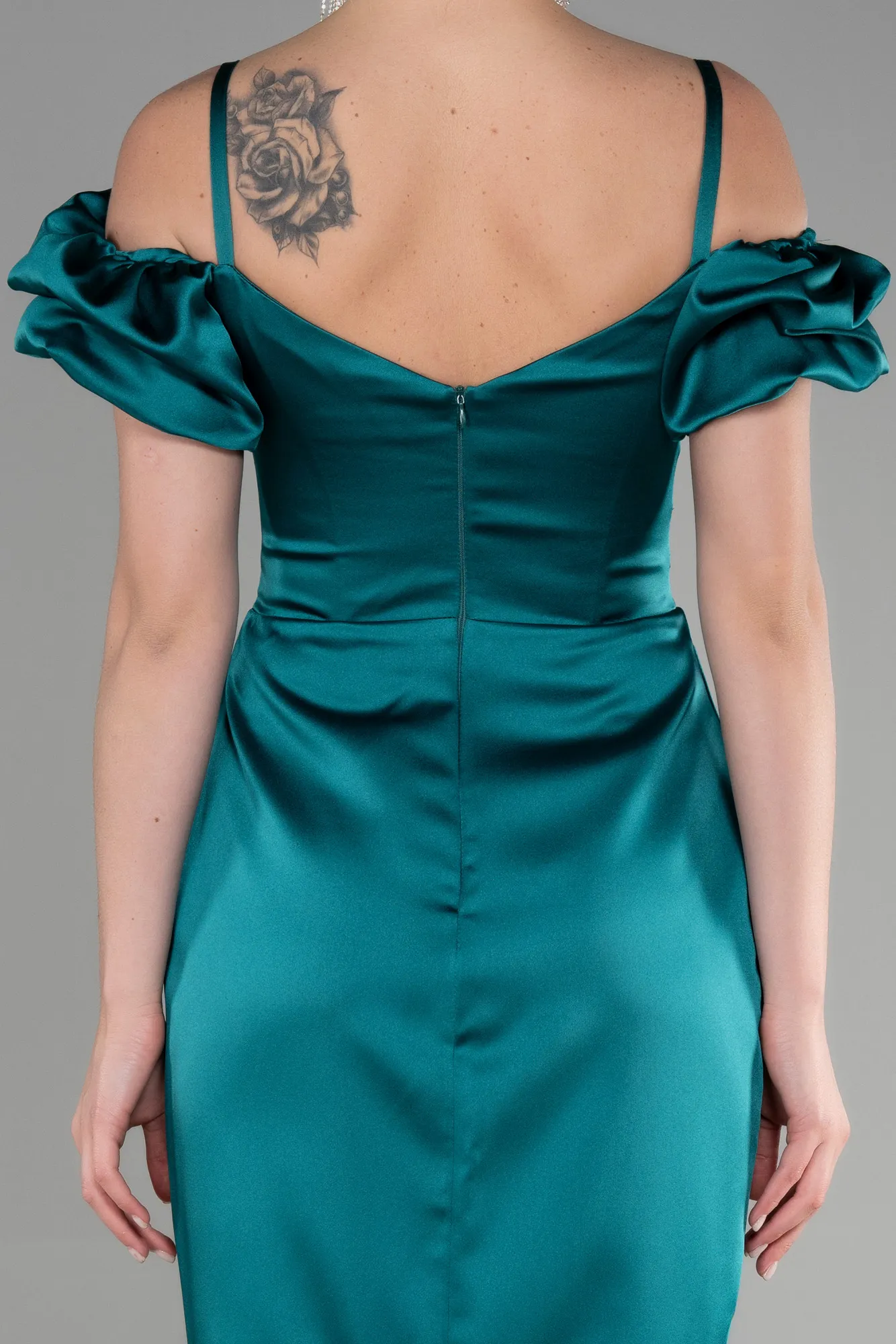 Emerald Green-Midi Satin Invitation Dress ABK1922