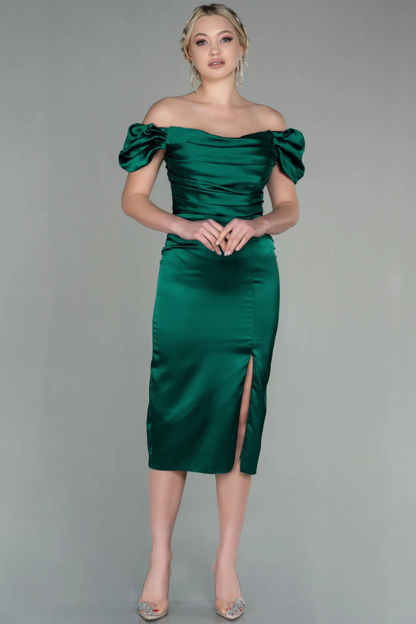 Emerald Green-Midi Satin Night Dress ABK1601