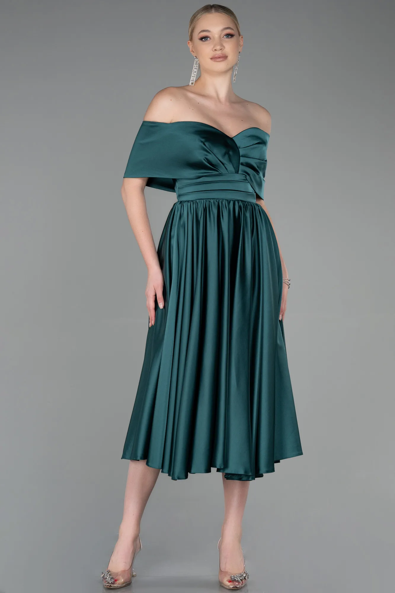 Emerald Green-Midi Satin Night Dress ABK1846