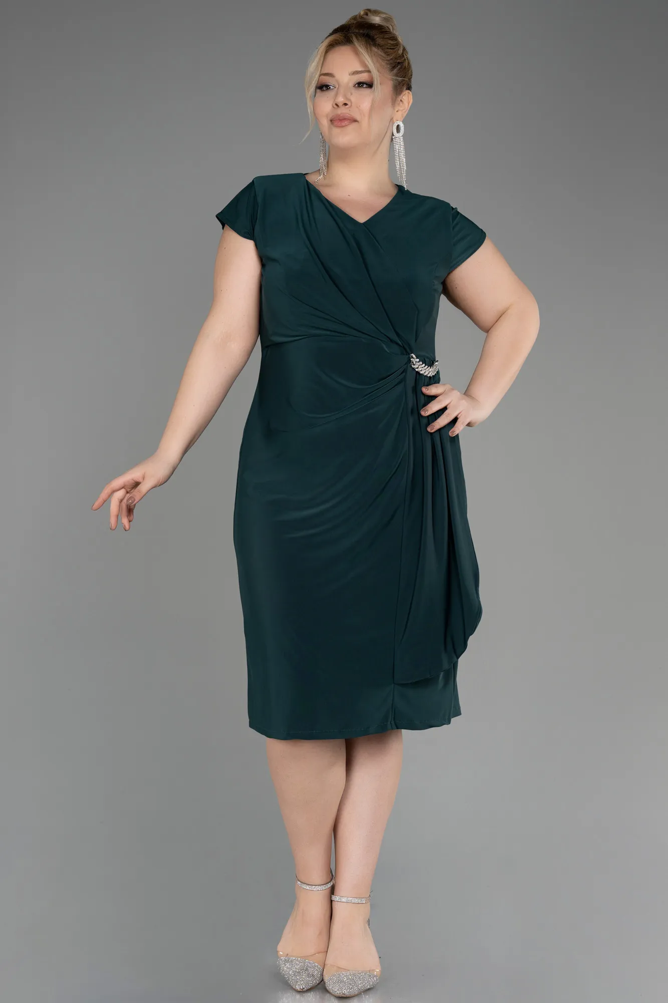 Emerald Green-Midi Scaly Plus Size Cocktail Dress ABK2029
