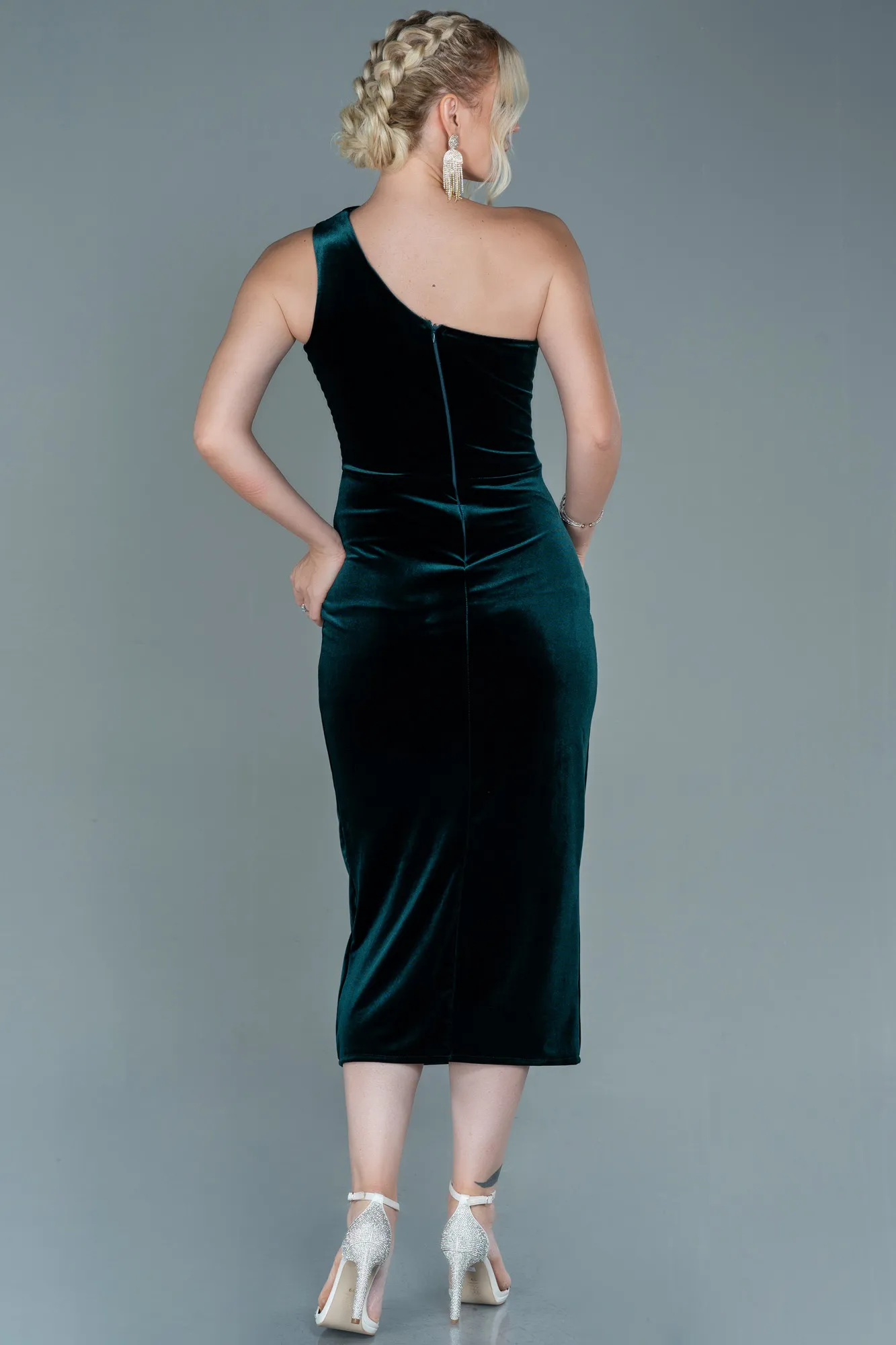 Emerald Green-Midi Velvet Invitation Dress ABK1501