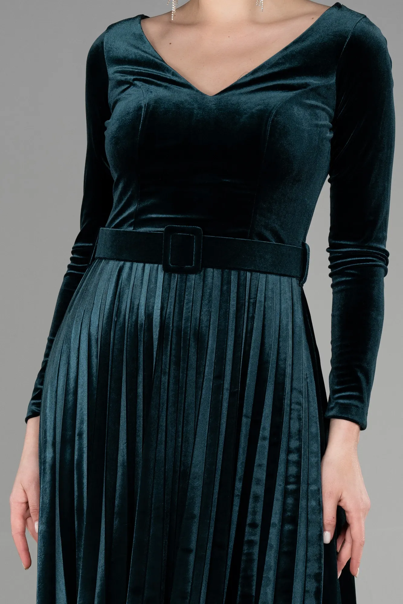 Emerald Green-Midi Velvet Invitation Dress ABK1870