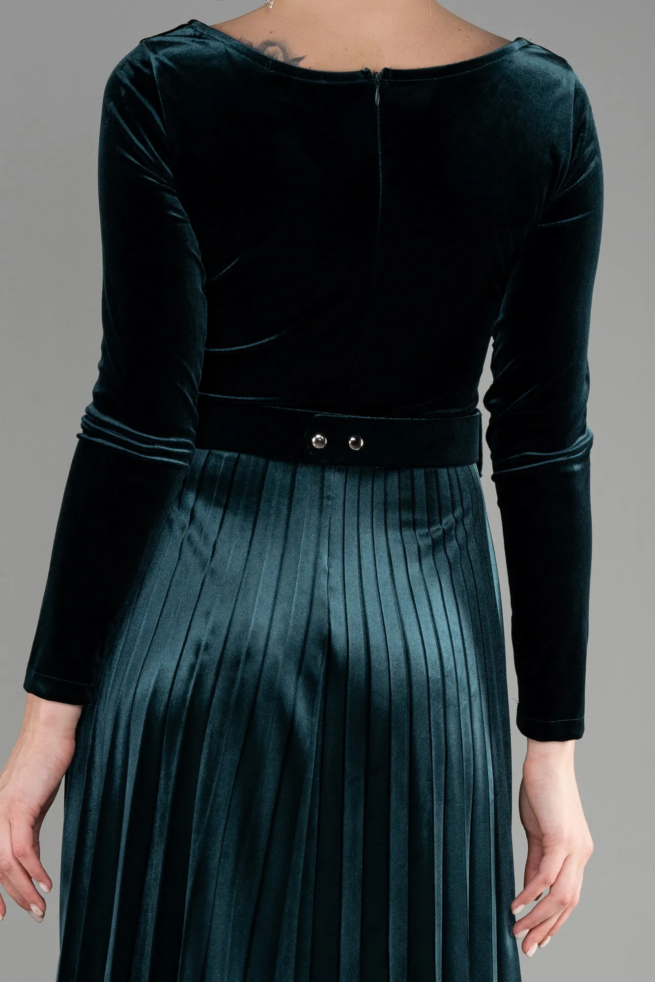 Emerald Green-Midi Velvet Invitation Dress ABK1870