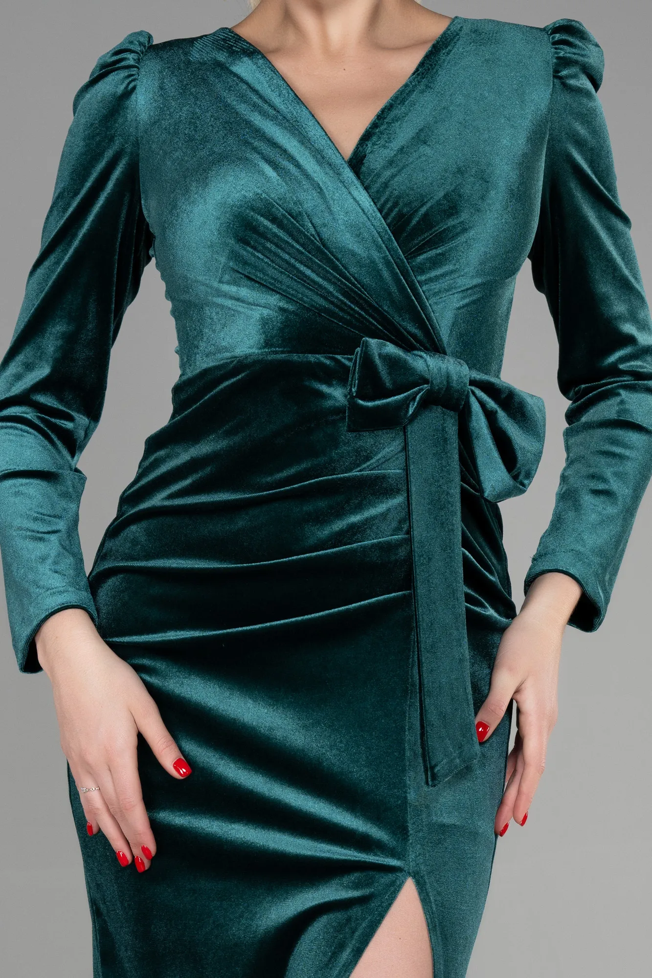 Emerald Green-Midi Velvet Invitation Dress ABK1896