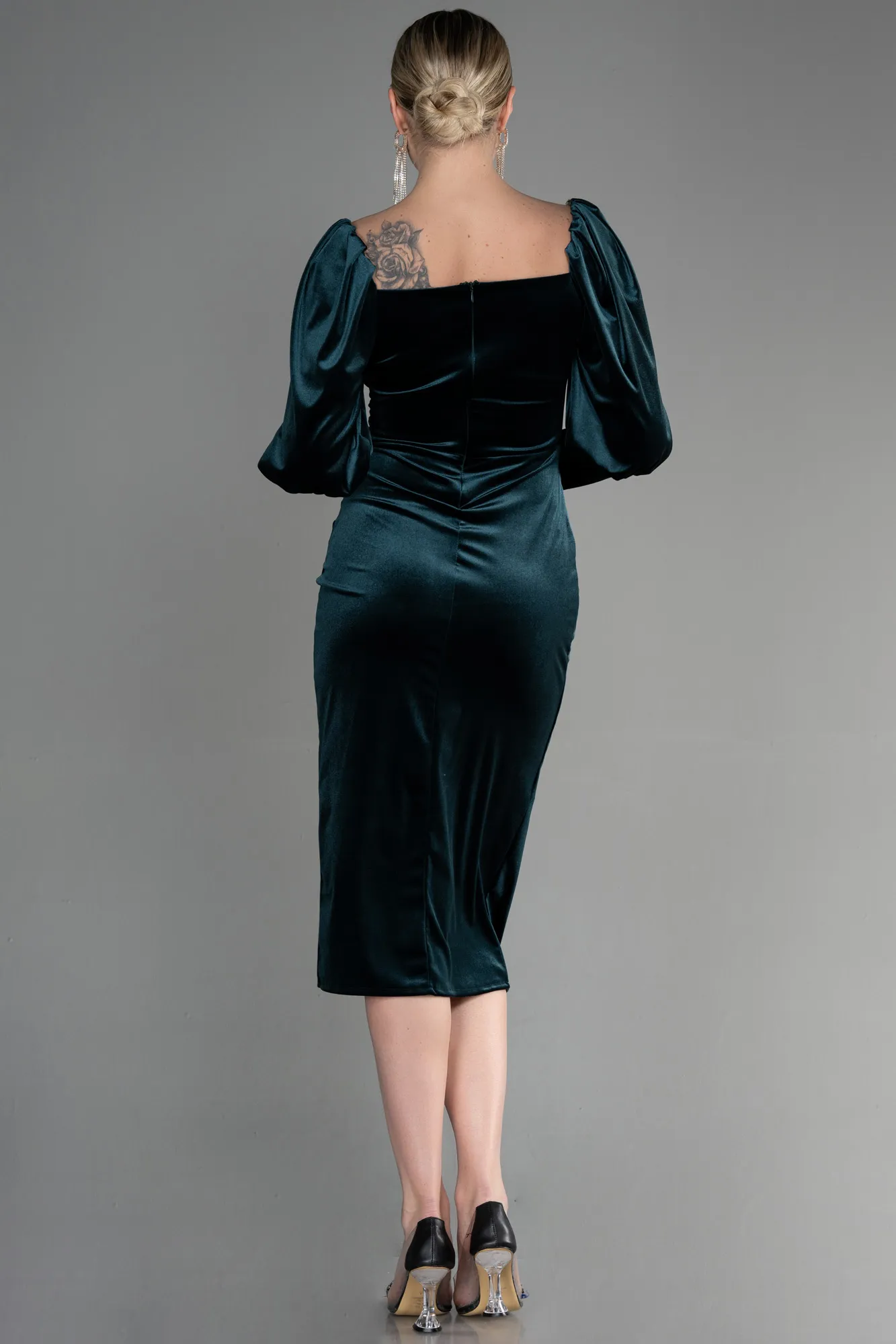 Emerald Green-Midi Velvet Invitation Dress ABK1921