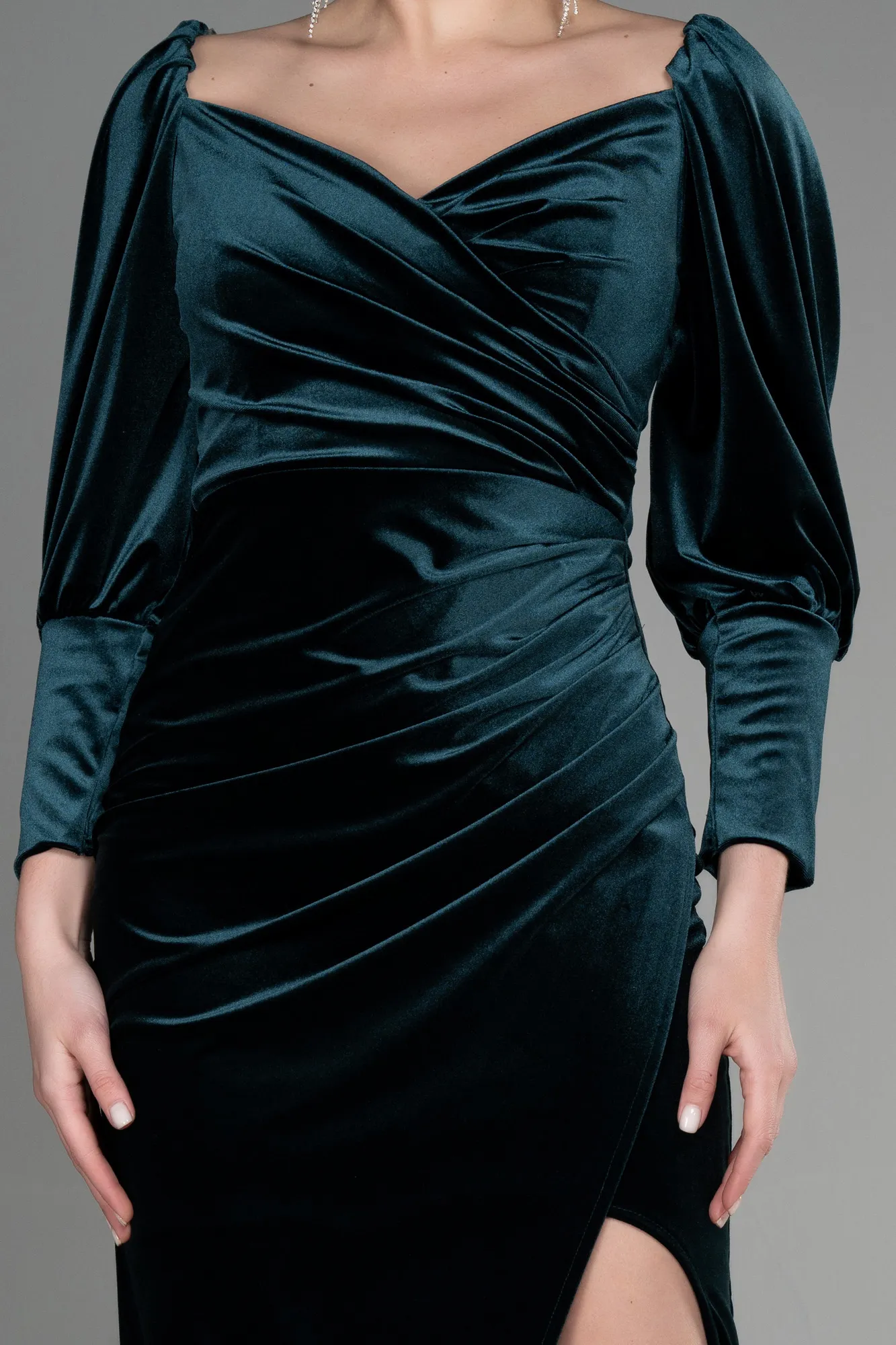 Emerald Green-Midi Velvet Invitation Dress ABK1921