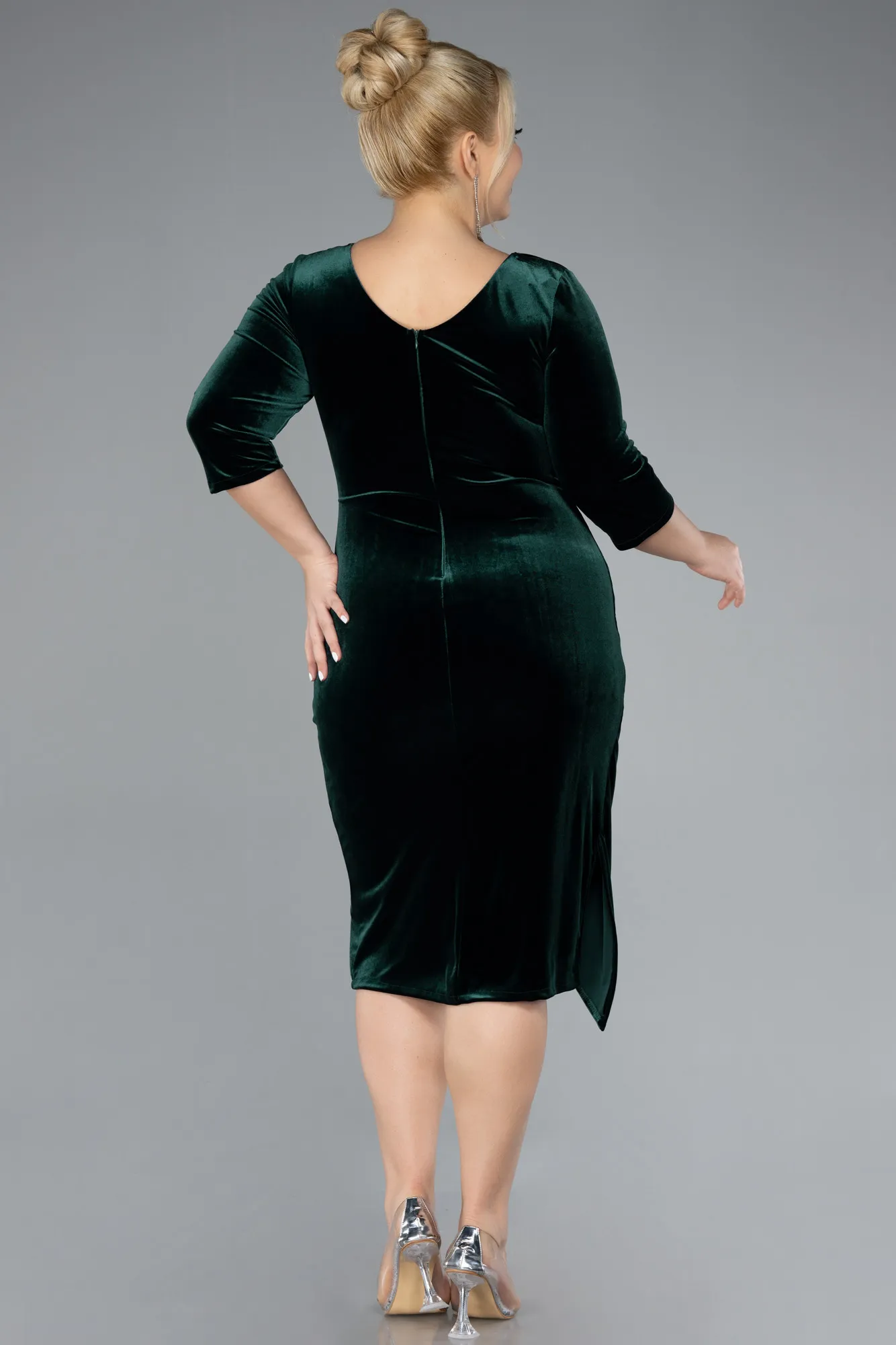 Emerald Green-Midi Velvet Plus Size Cocktail Dress ABK2156