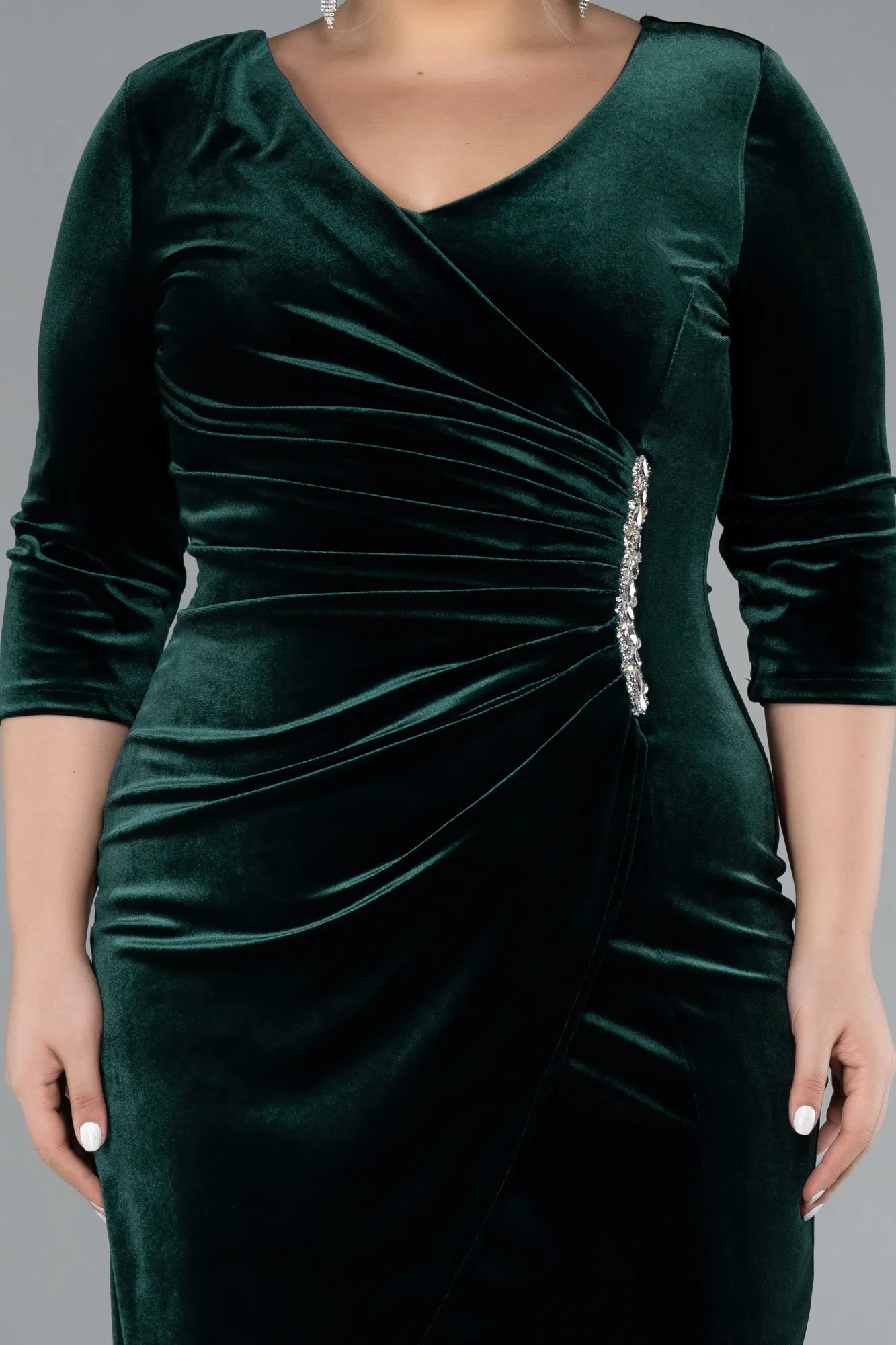 Emerald Green-Midi Velvet Plus Size Cocktail Dress ABK2156
