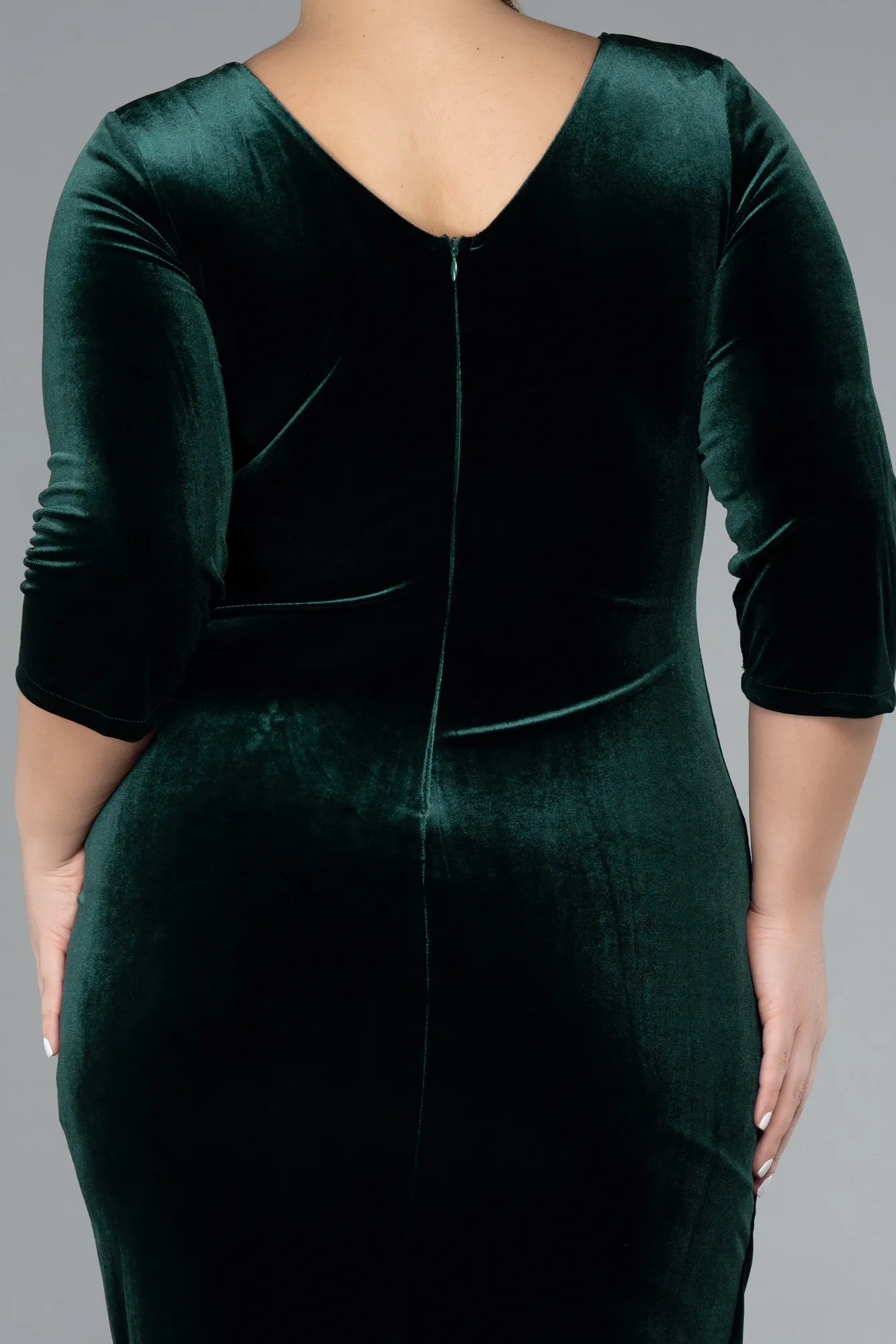Emerald Green-Midi Velvet Plus Size Cocktail Dress ABK2156