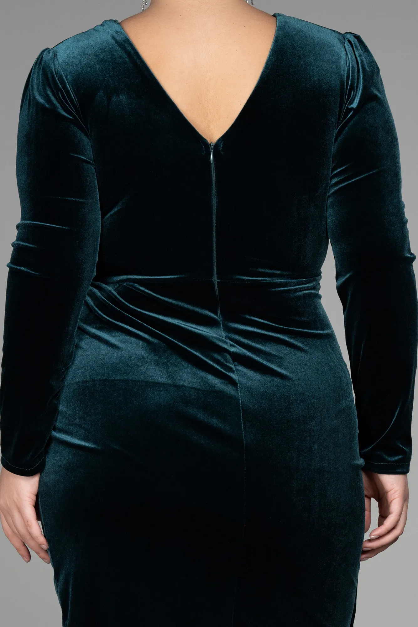 Emerald Green-Midi Velvet Velvet Oversized Evening Dress ABK1875