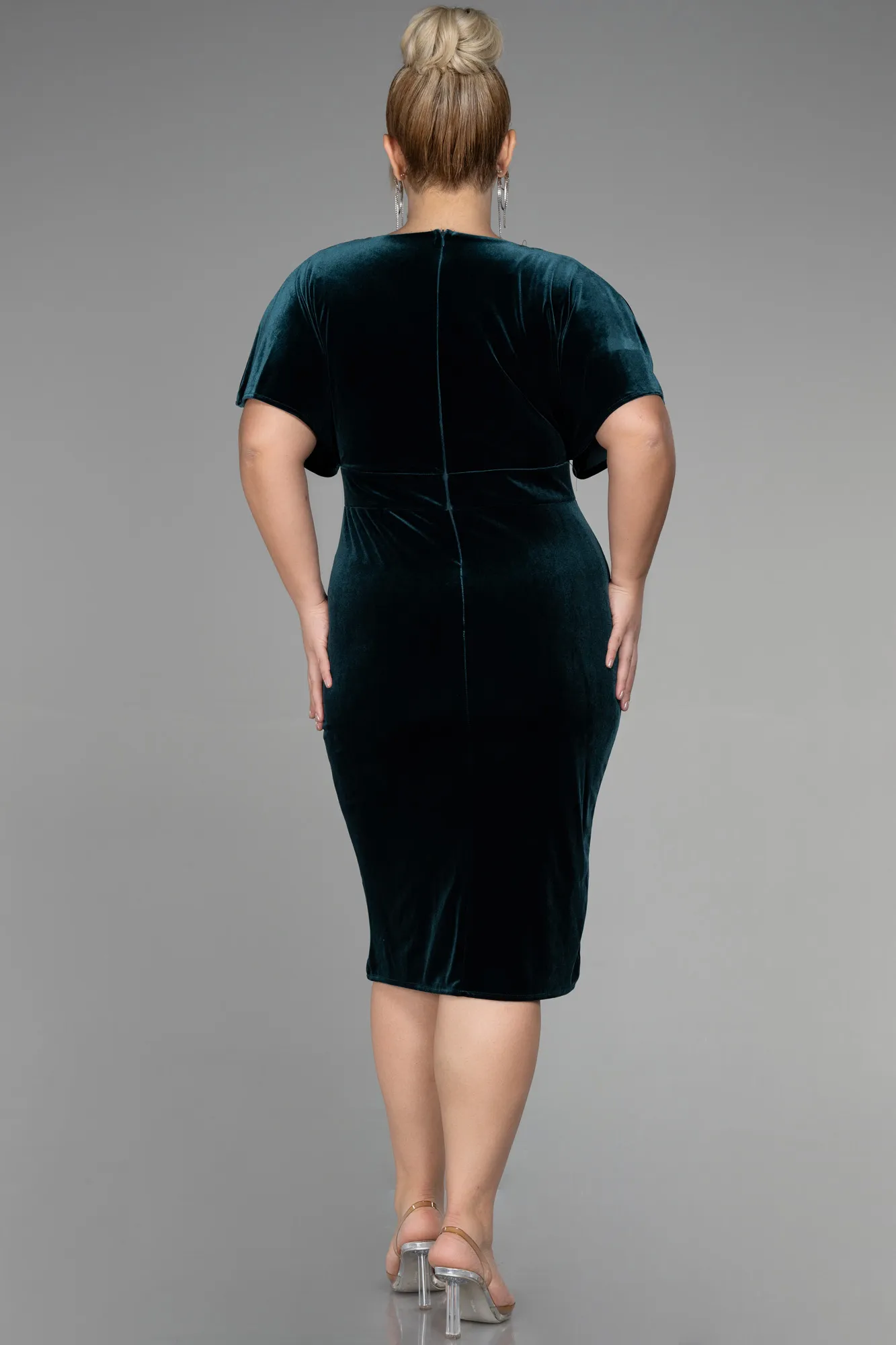 Emerald Green-Midi Velvet Velvet Oversized Evening Dress ABK1876