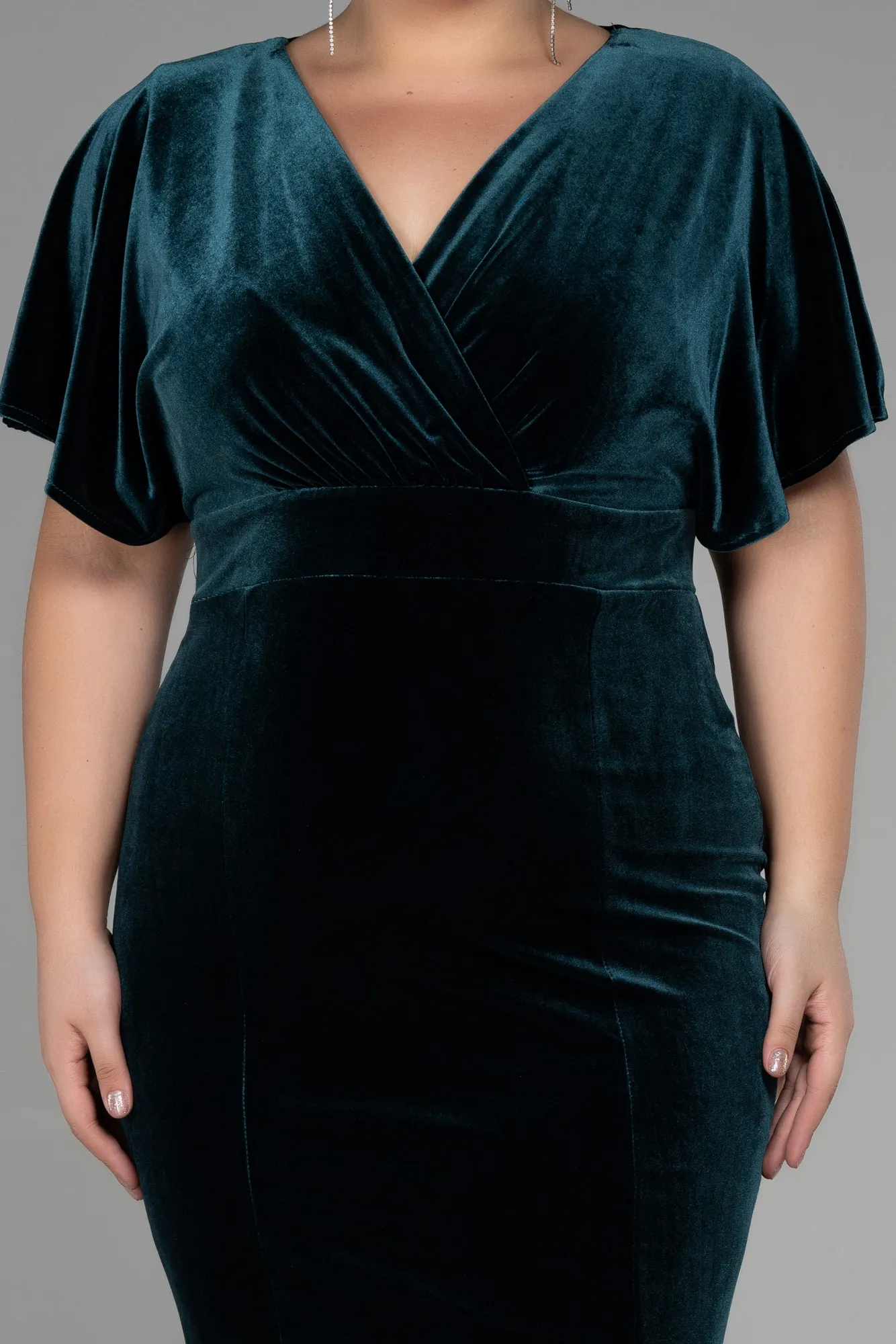 Emerald Green-Midi Velvet Velvet Oversized Evening Dress ABK1876