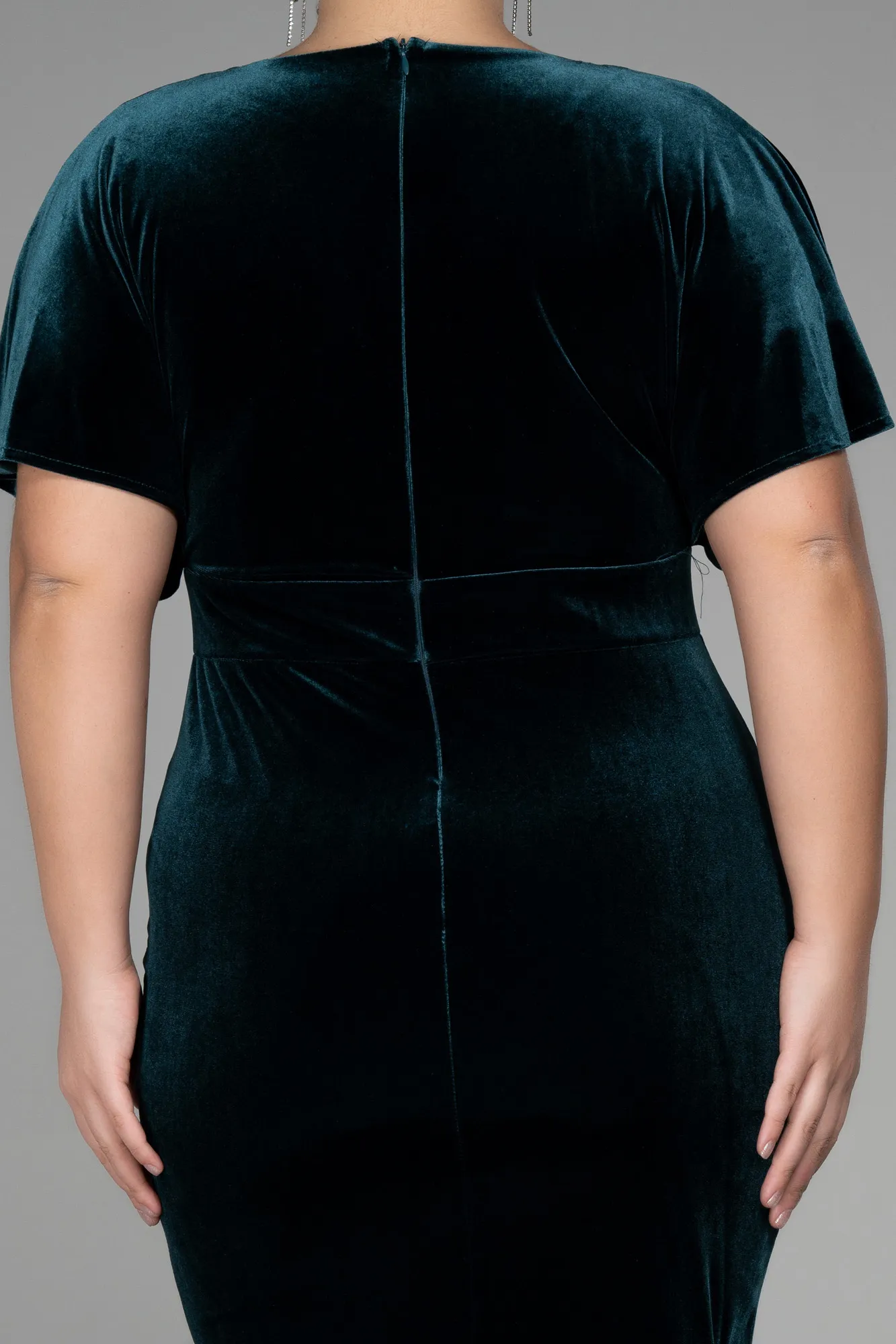 Emerald Green-Midi Velvet Velvet Oversized Evening Dress ABK1876