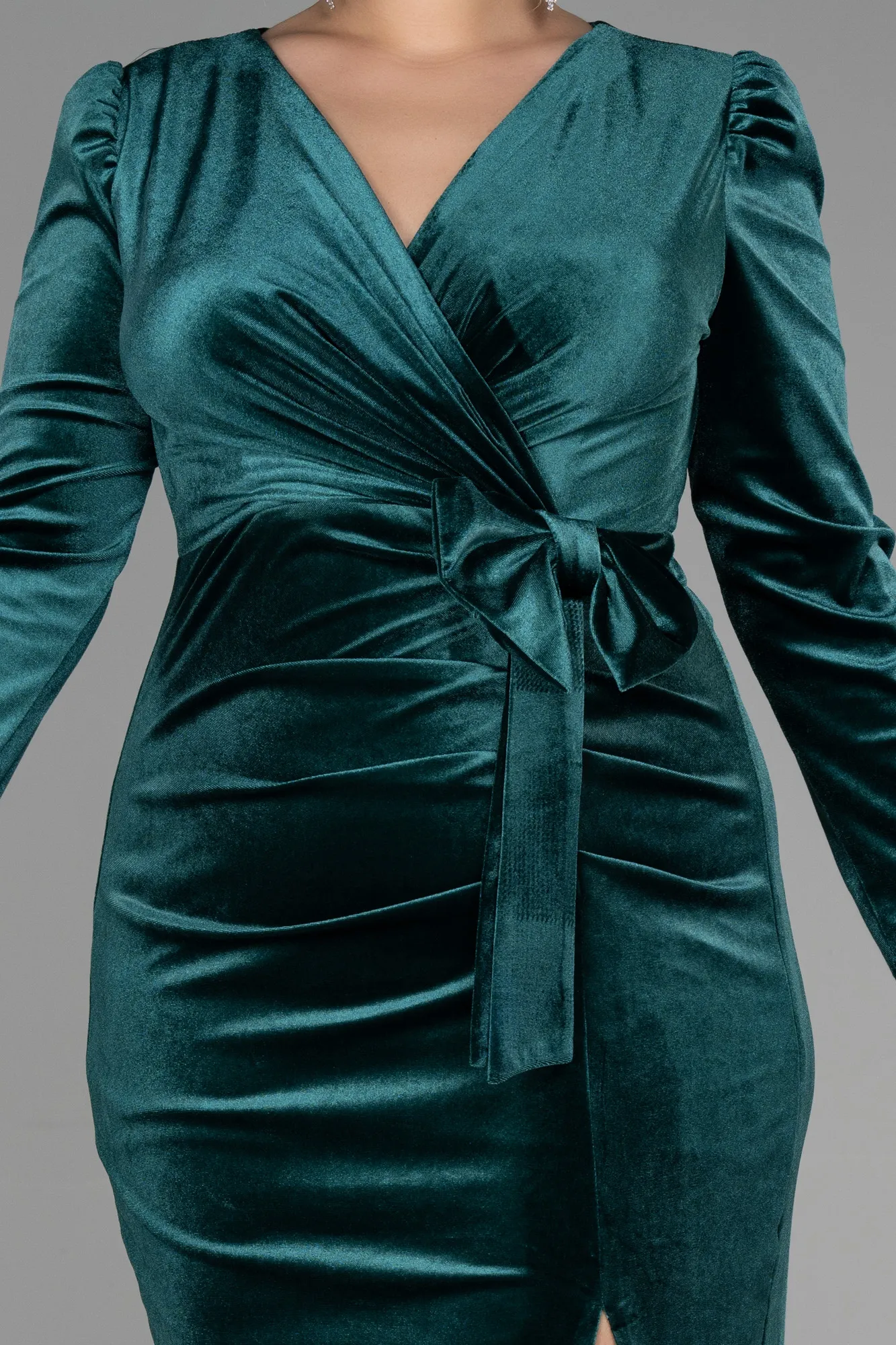 Emerald Green-Midi Velvet Velvet Oversized Evening Dress ABK1897