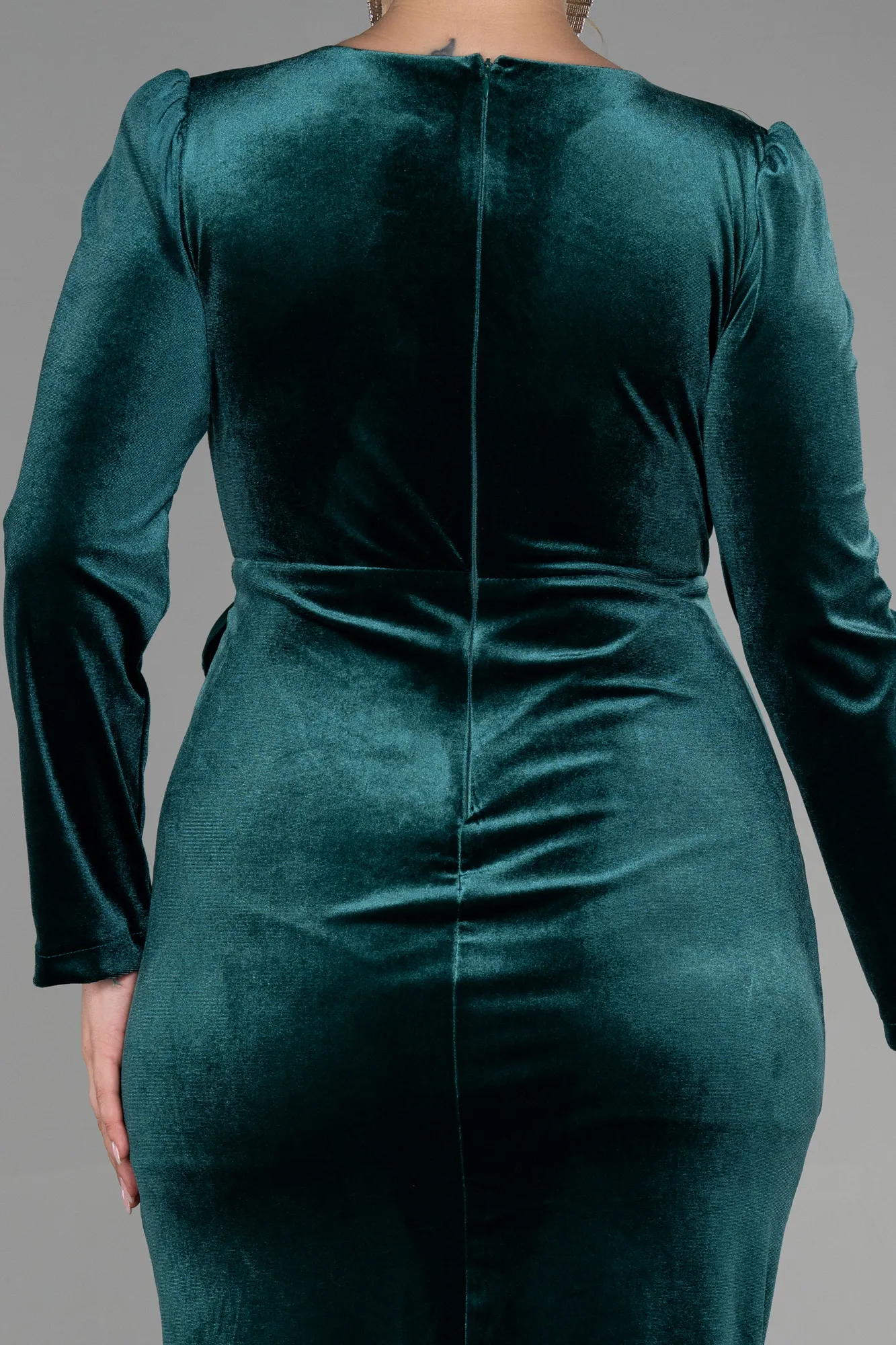 Emerald Green-Midi Velvet Velvet Oversized Evening Dress ABK1897