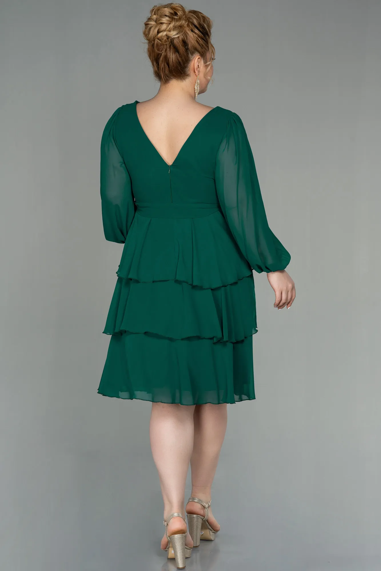 Emerald Green-Short Chiffon Oversized Evening Dress ABK1002