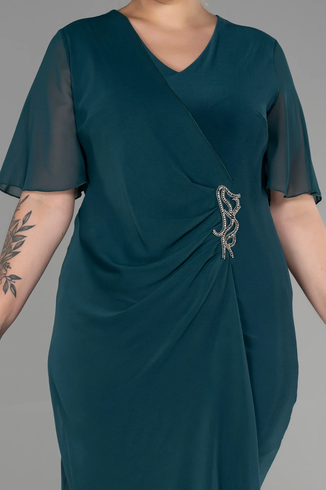 Emerald Green-Short Chiffon Plus Size Evening Dress ABK1299