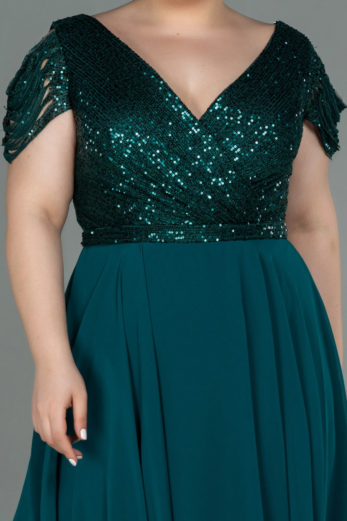 Emerald Green-Short Chiffon Plus Size Evening Dress ABK1376