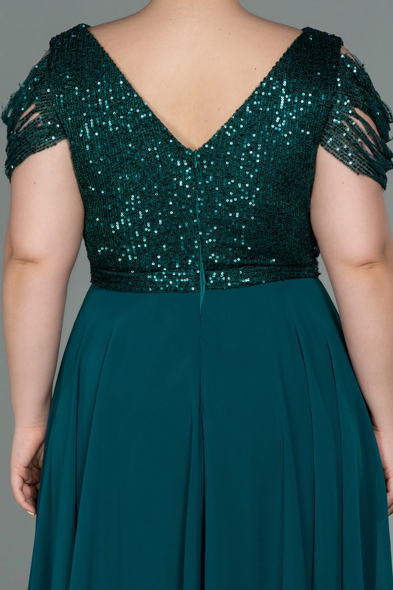 Emerald Green-Short Chiffon Plus Size Evening Dress ABK1376