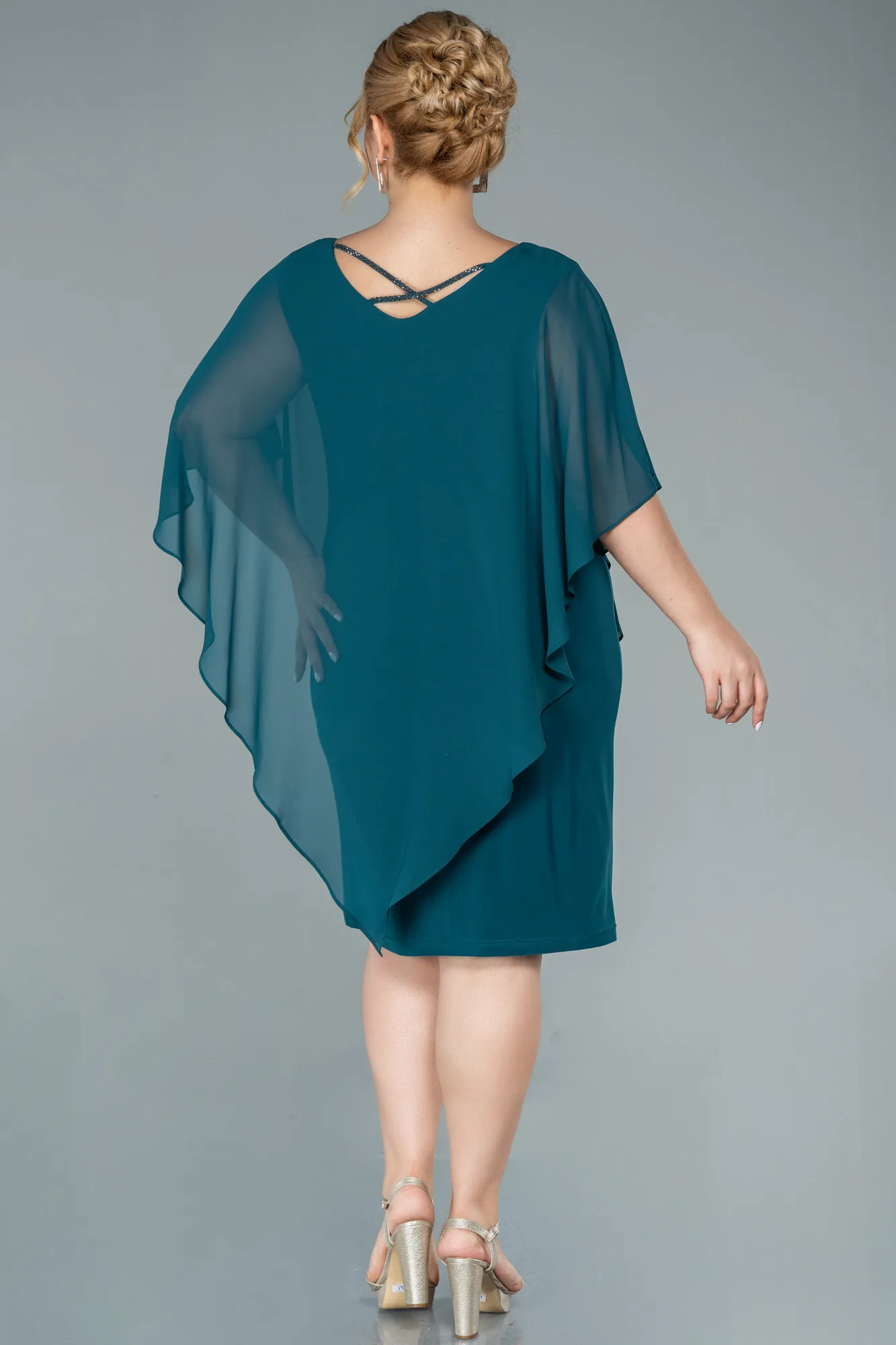 Emerald Green-Short Chiffon Plus Size Evening Dress ABK1494
