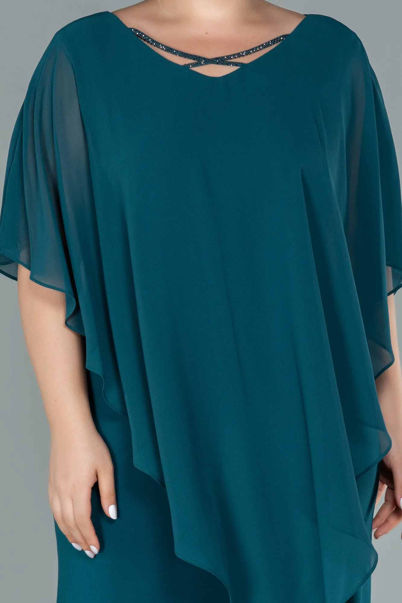 Emerald Green-Short Chiffon Plus Size Evening Dress ABK1494