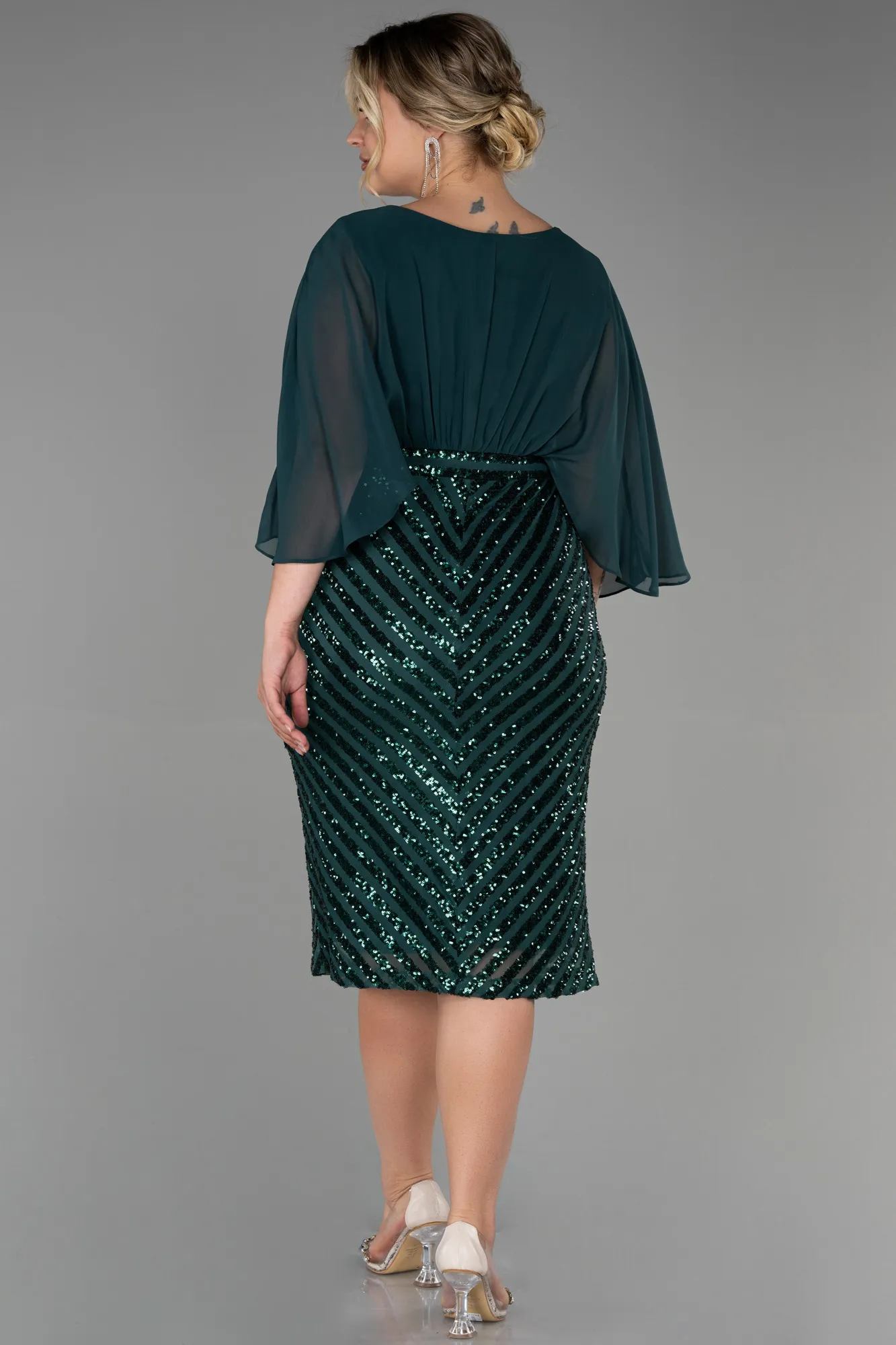 Emerald Green-Short Chiffon Plus Size Evening Dress ABK1852
