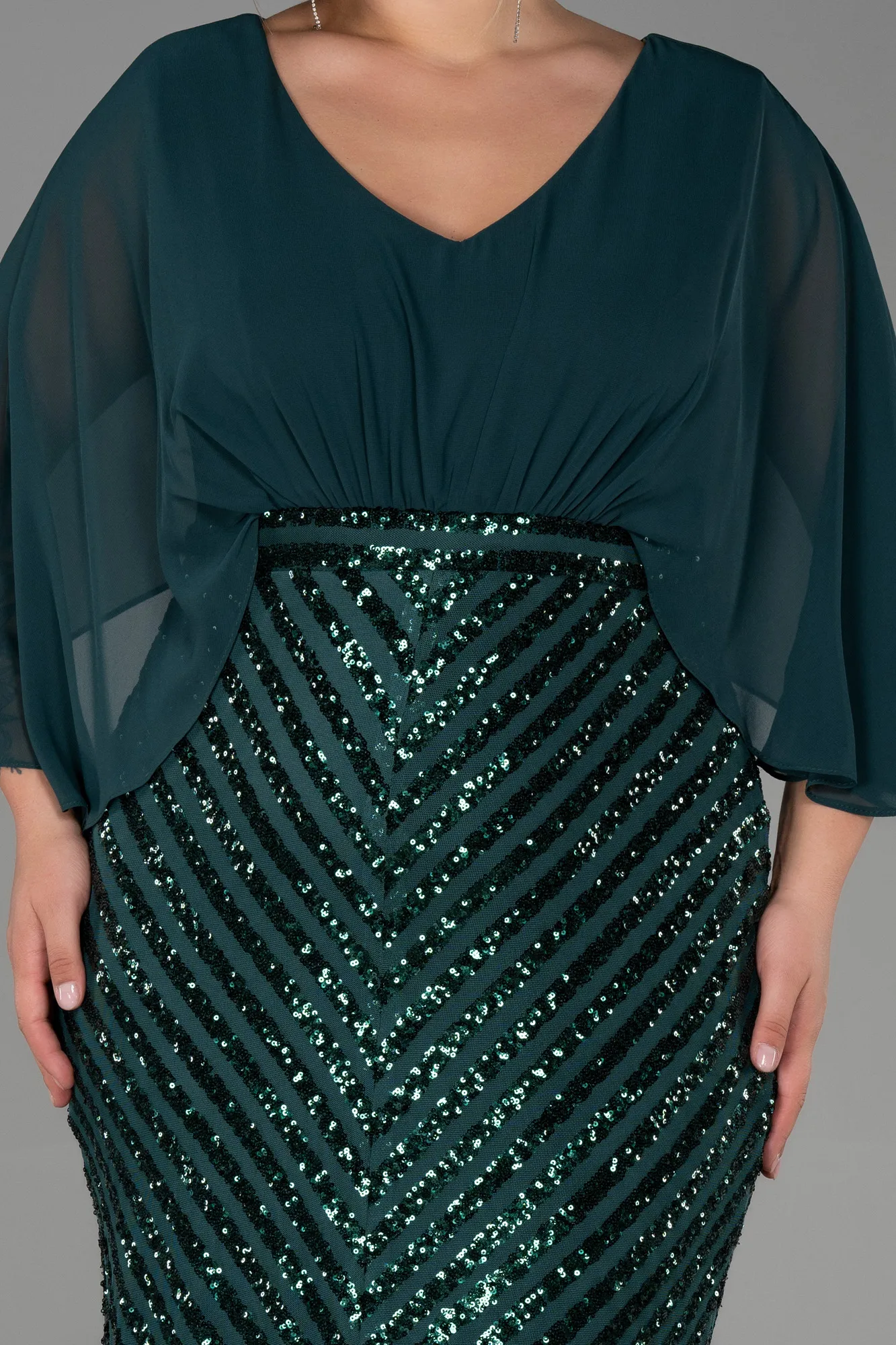 Emerald Green-Short Chiffon Plus Size Evening Dress ABK1852