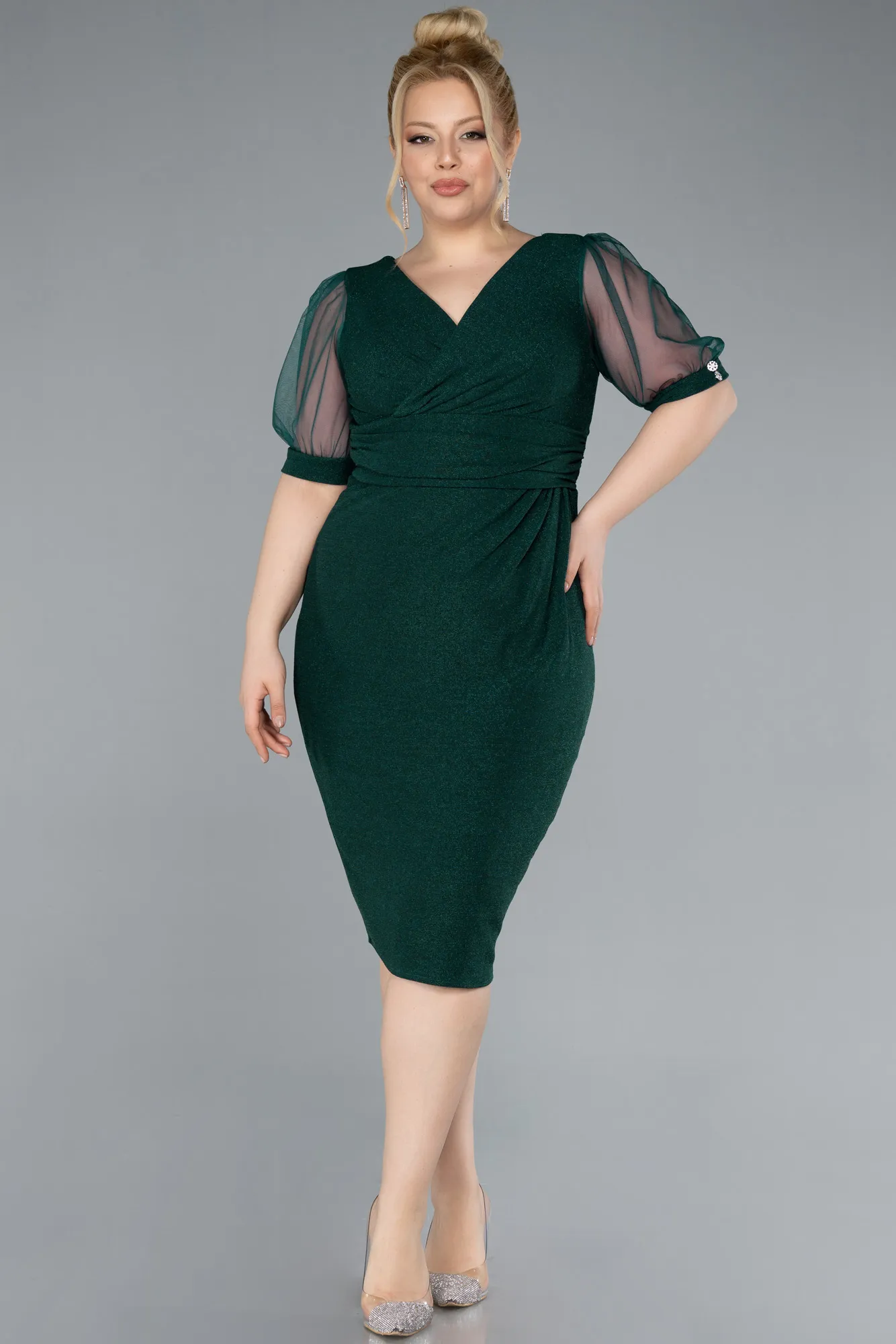 Emerald Green-Short Plus Size Cocktail Dress ABK2247