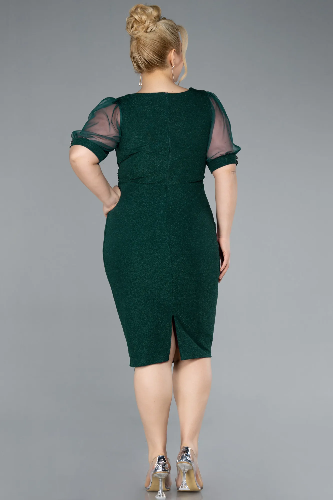 Emerald Green-Short Plus Size Cocktail Dress ABK2247