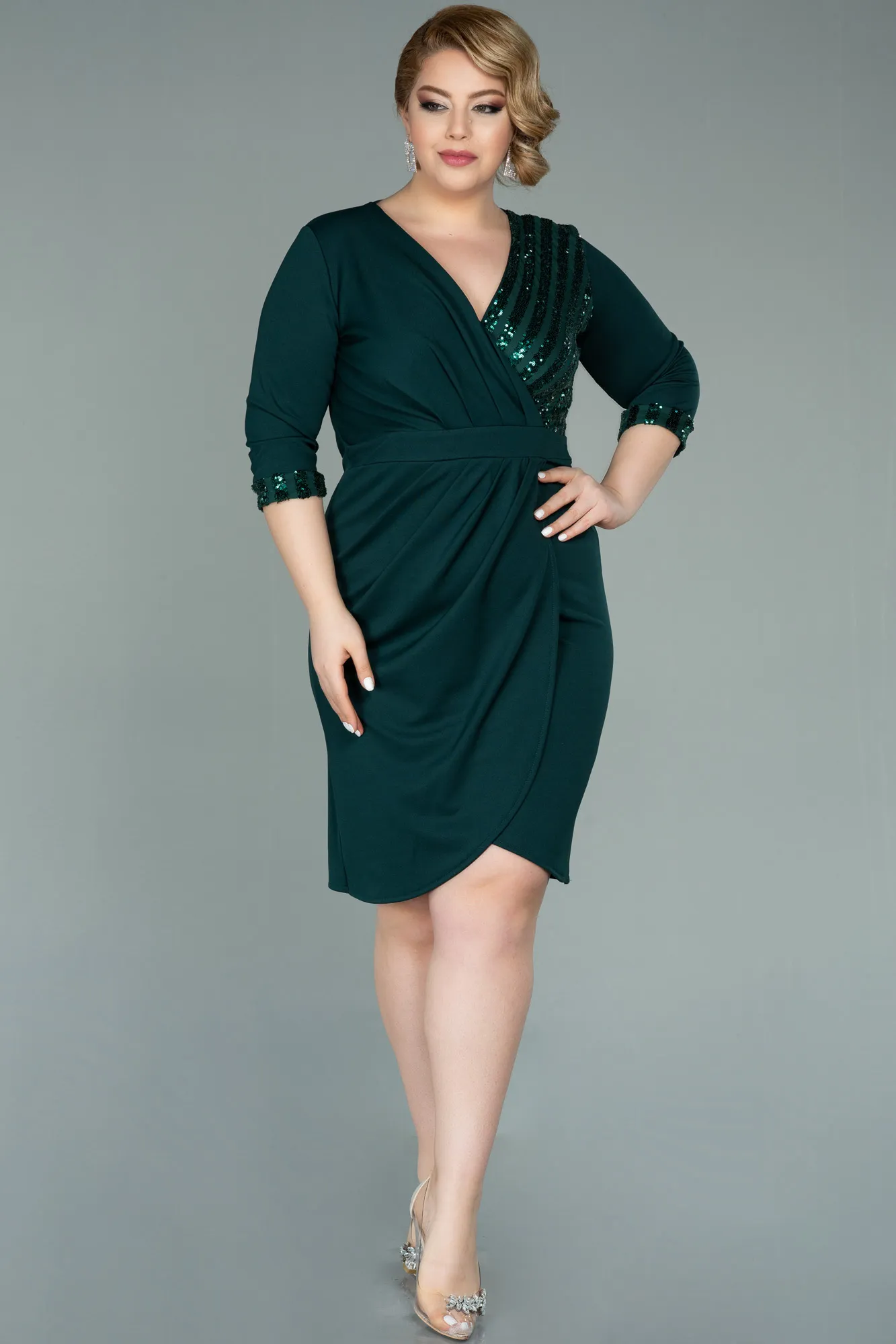 Emerald Green-Short Plus Size Evening Dress ABK1325