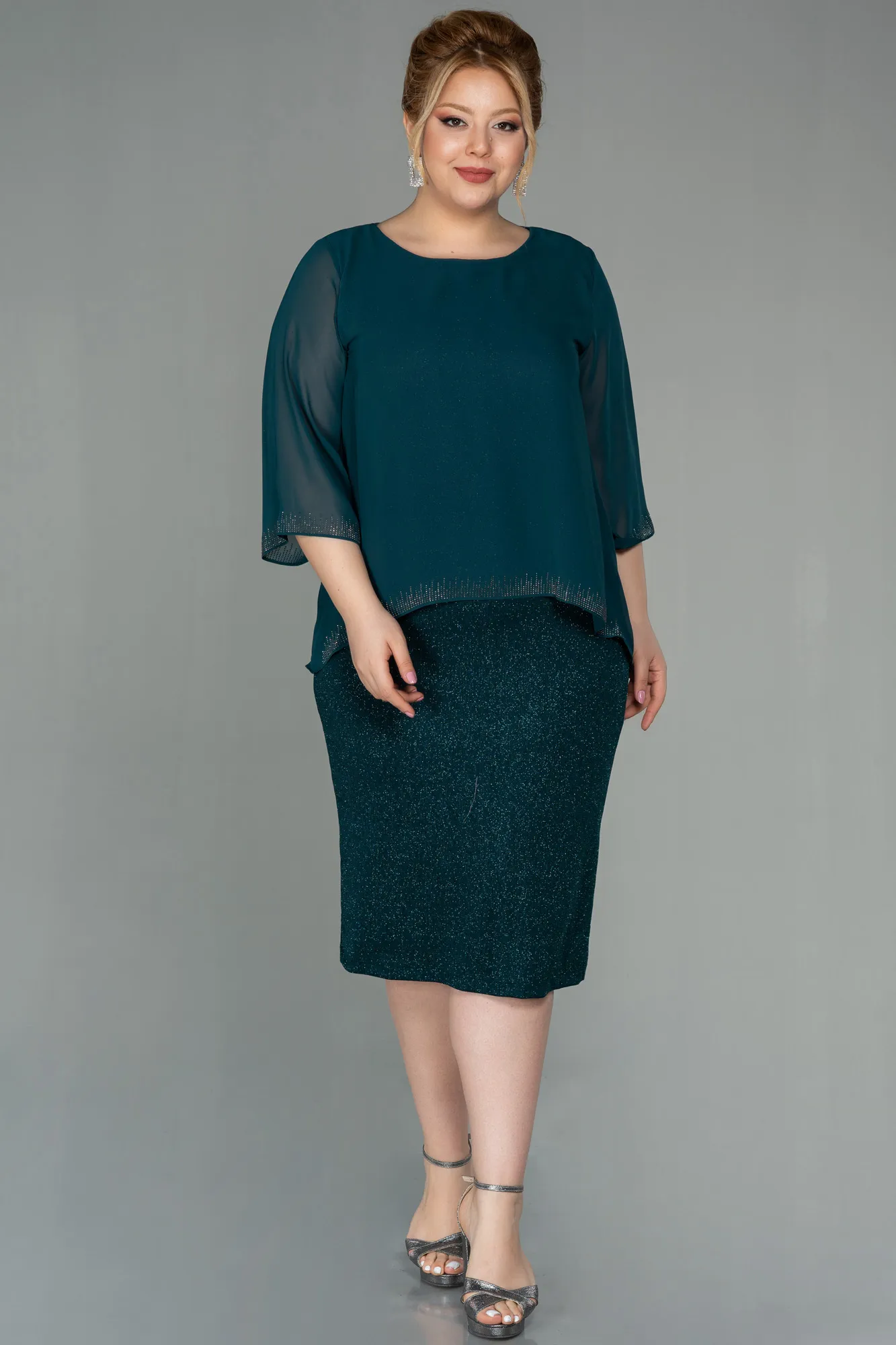 Emerald Green-Short Plus Size Evening Dress ABK1593