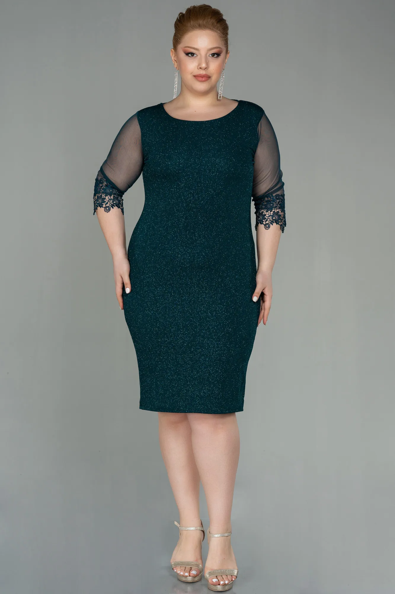 Emerald Green-Short Plus Size Evening Dress ABK1609