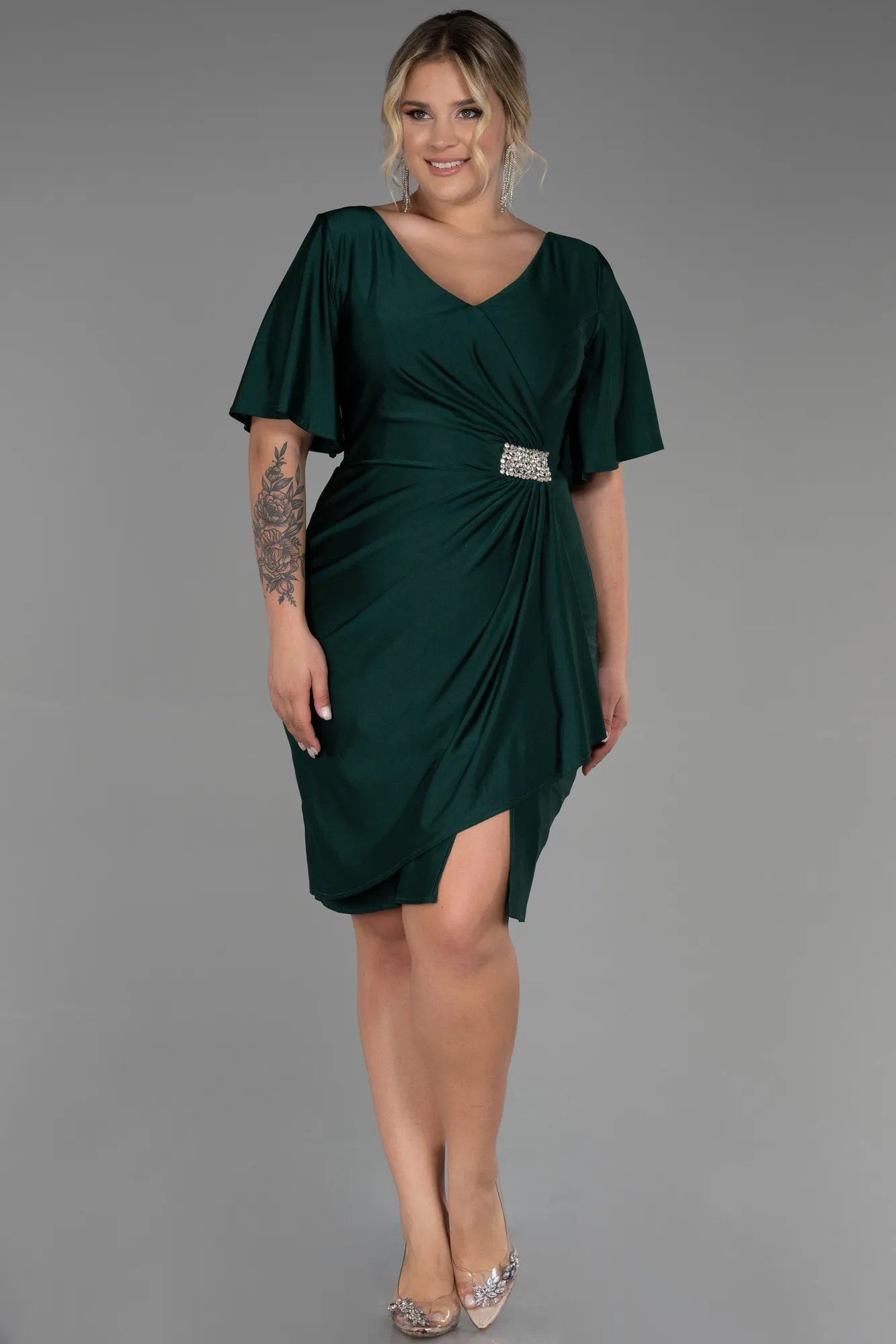 Emerald Green-Short Plus Size Evening Dress ABK1824