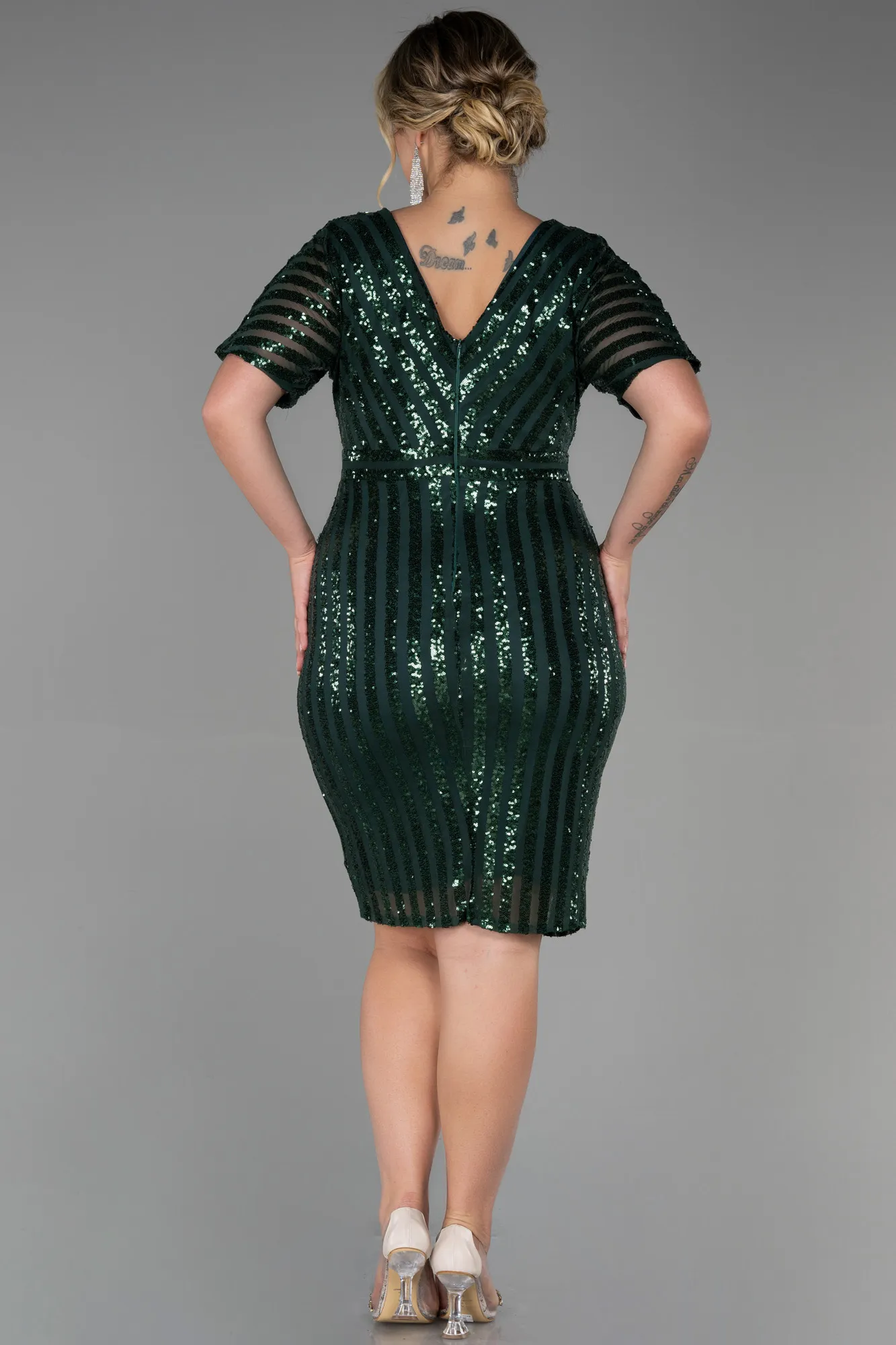 Emerald Green-Short Plus Size Evening Dress ABK686