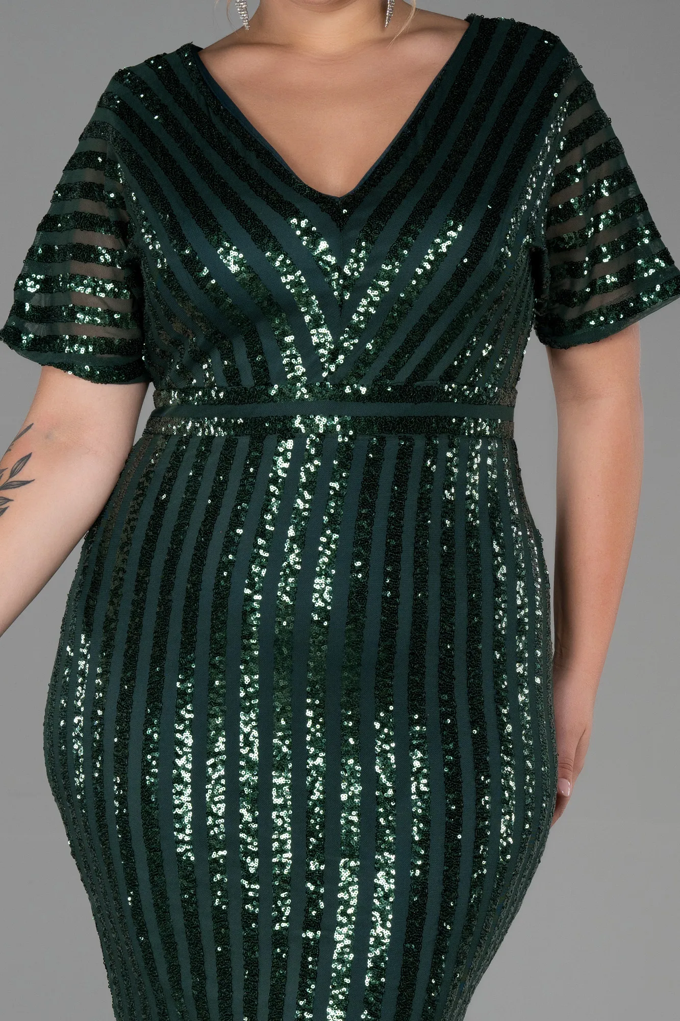 Emerald Green-Short Plus Size Evening Dress ABK686